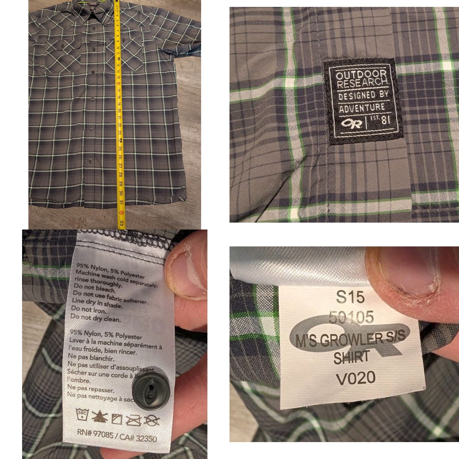 Outdoor Research Outdoor Research Men's Growler Short Sleeve Button-Up Shirt Plaid Gray Green XL Casual Workwear Size US XL / EU 56 / 4 - 8 Thumbnail