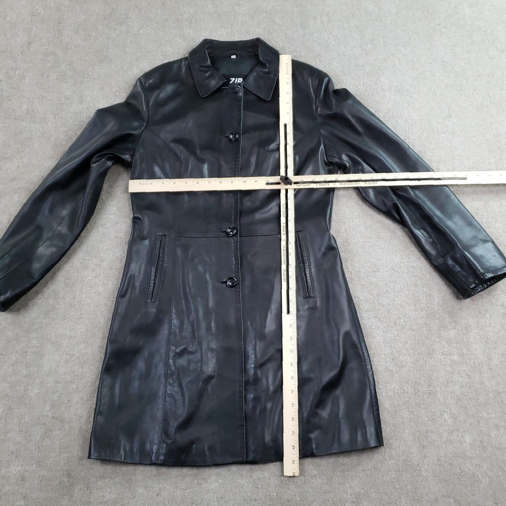 Vintage ZIP Alta Moda Firenze Coat Womens 46 Large Black Leather Made Italy Long Coat Size L / US 10 / IT 46 - 2 Thumbnail