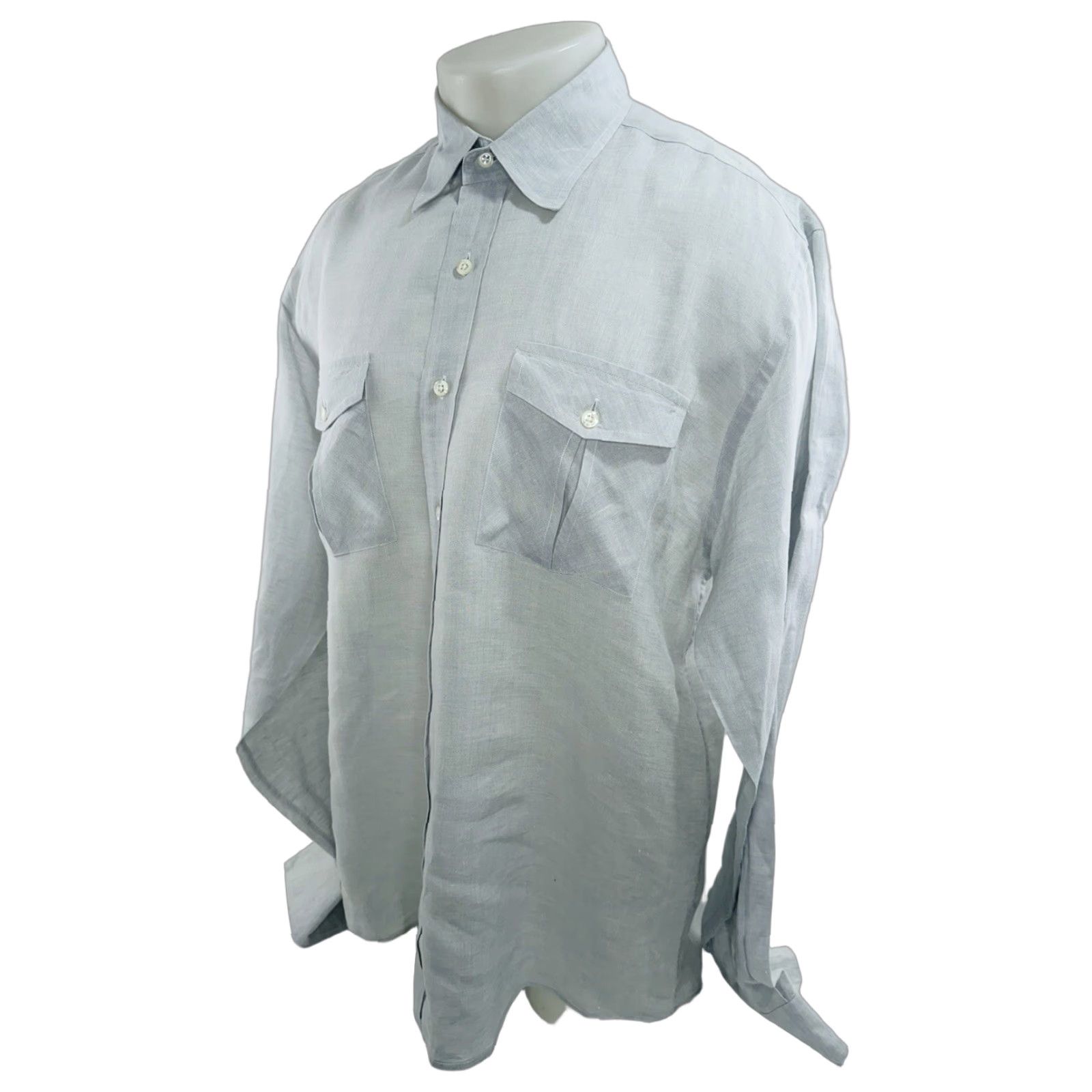 Billy Reid BILLY REID LINEN Mens XL Shirt Button-Up Long Sleeve Full Cut Work Style EXCELLENT Gray Size US XL / EU 56 / 4 - 1 Thumbnail