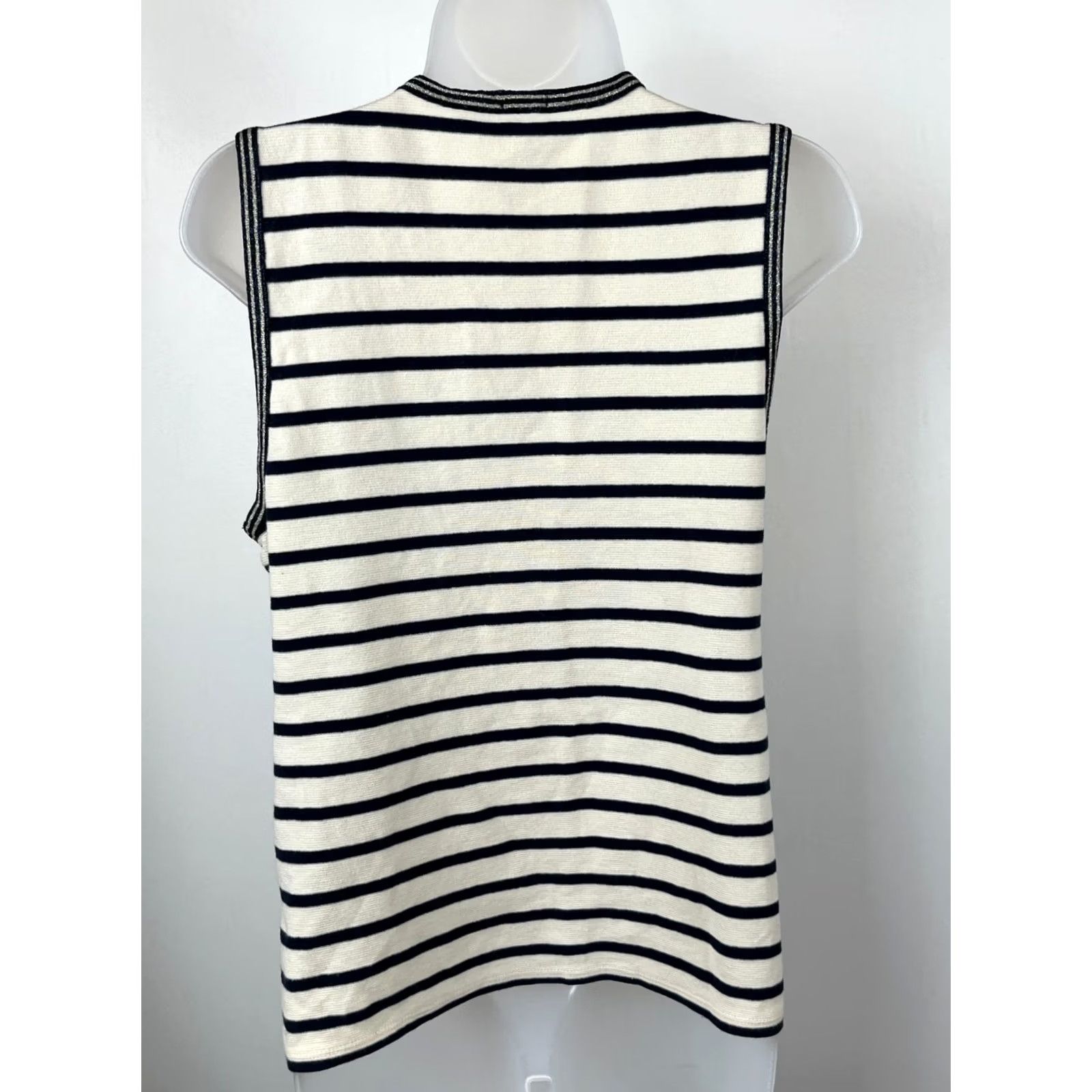 J.Crew J.CREW Women’s Large Navy White Striped Sleeveless Tank Top Stretch Regular Fit Tank/Top Size L / US 10 / IT 46 - 4 Thumbnail