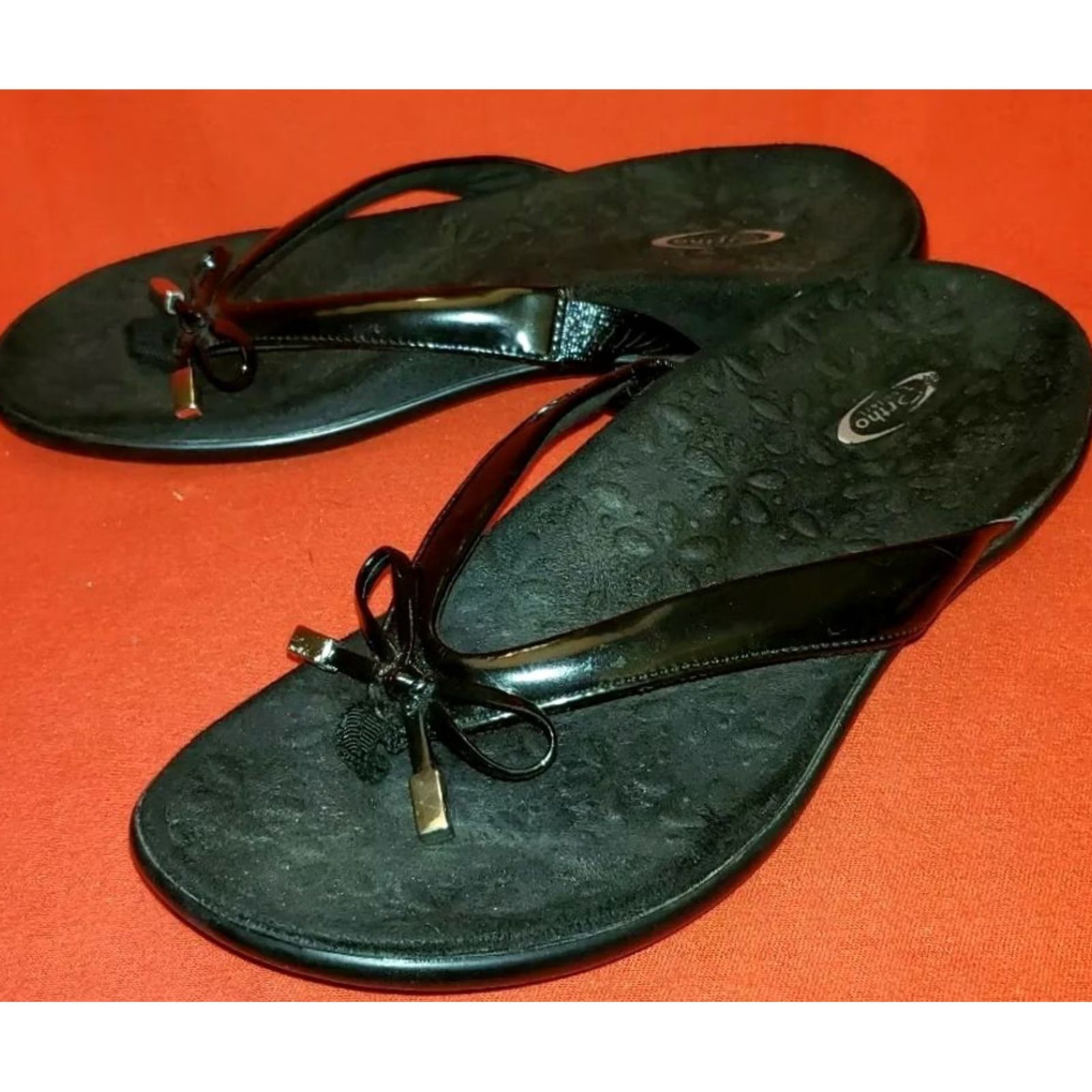 Vintage Ortho Comfort Women's Patent Leather Slide Toe Post Sandals Black Size 7M Size US 7 / IT 37 - 4 Thumbnail