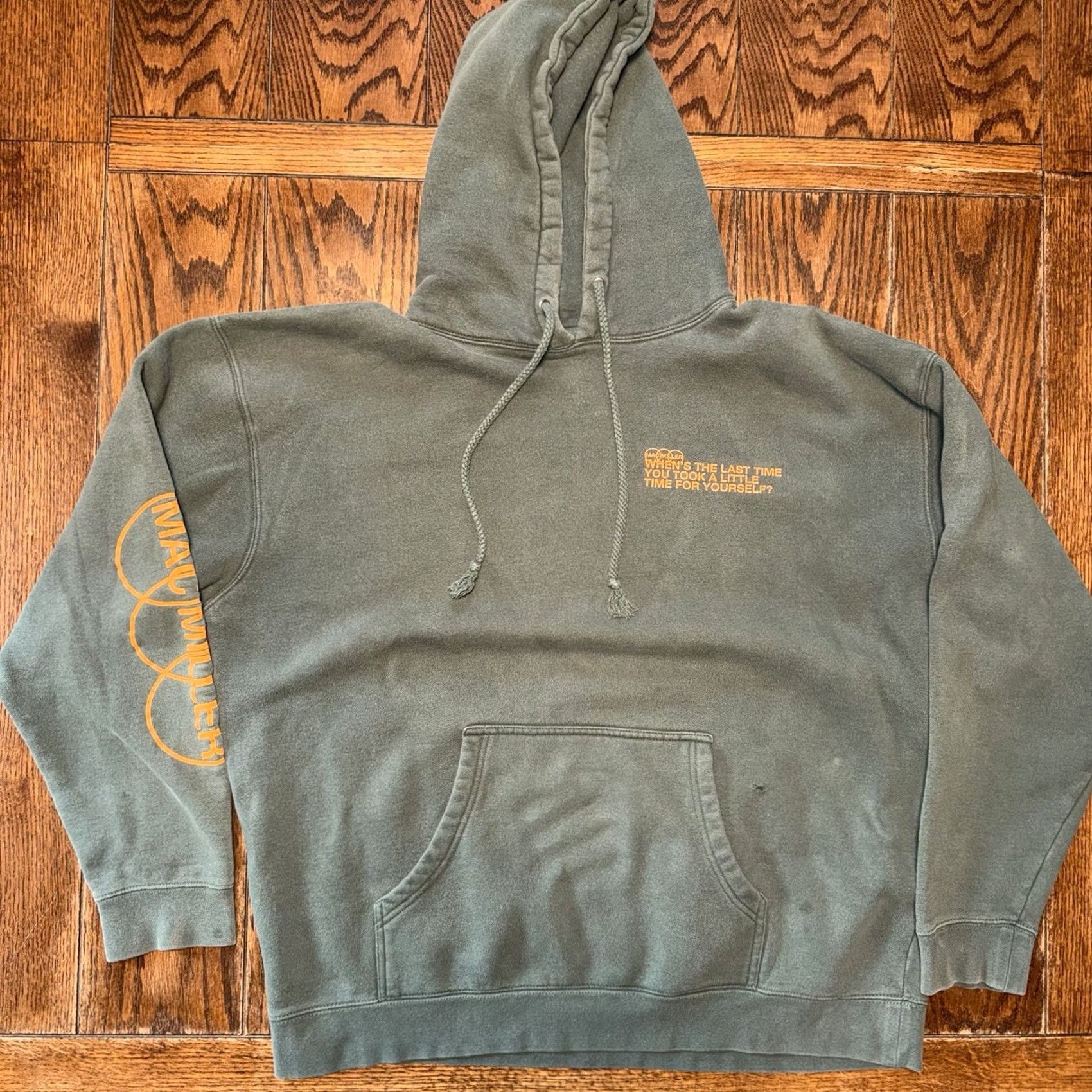 Vintage Mac Miller When The Last Time You Took Little Time For Yourself Hoodie XL Green Graphic Print Hooded Pockets Mens Regular Size US XL / EU 56 / 4 - 2 Thumbnail