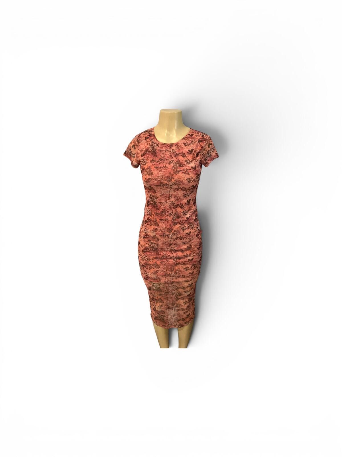 The Unbranded Brand NWOT Fitted Short Sleeve Midi Dress with Floral Pattern Size XS / US 0-2 / IT 36-38 - 1 Thumbnail