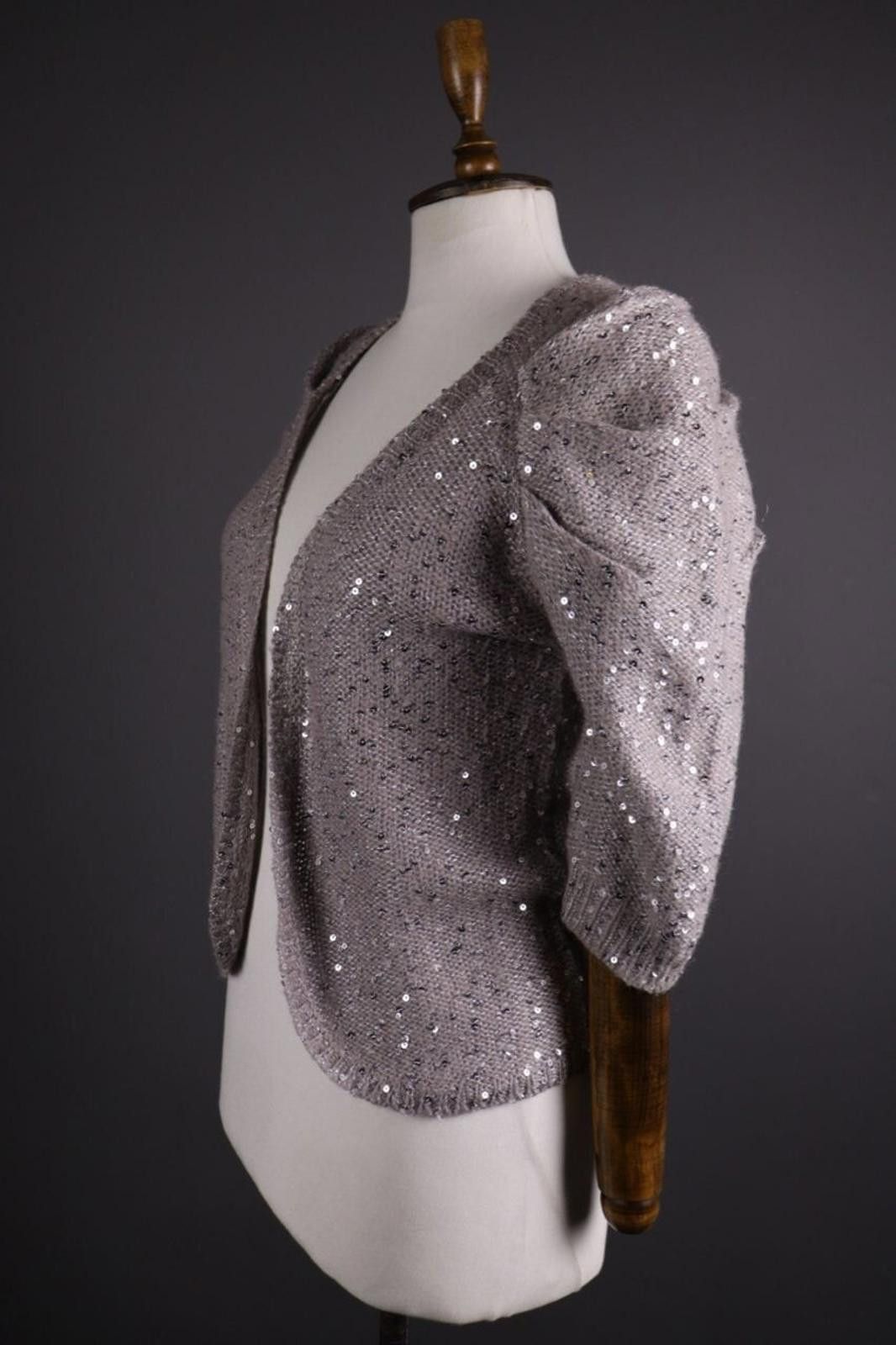 Kokaine Kookai Gray Mohair Wool Sequin Cardigan Sweater Size 1 / S Size M / US 6-8 / IT 42-44 - 2 Thumbnail