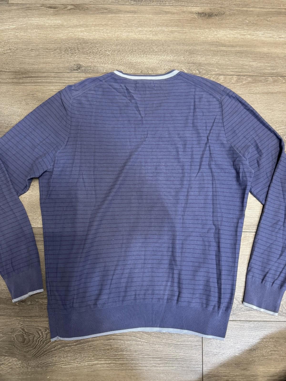 Massimo Dutti MASSIMO DUTTI Mens V-Neck Jumper Sweater Blue Striped Size US XXL / EU 58 / 5 - 4 Thumbnail
