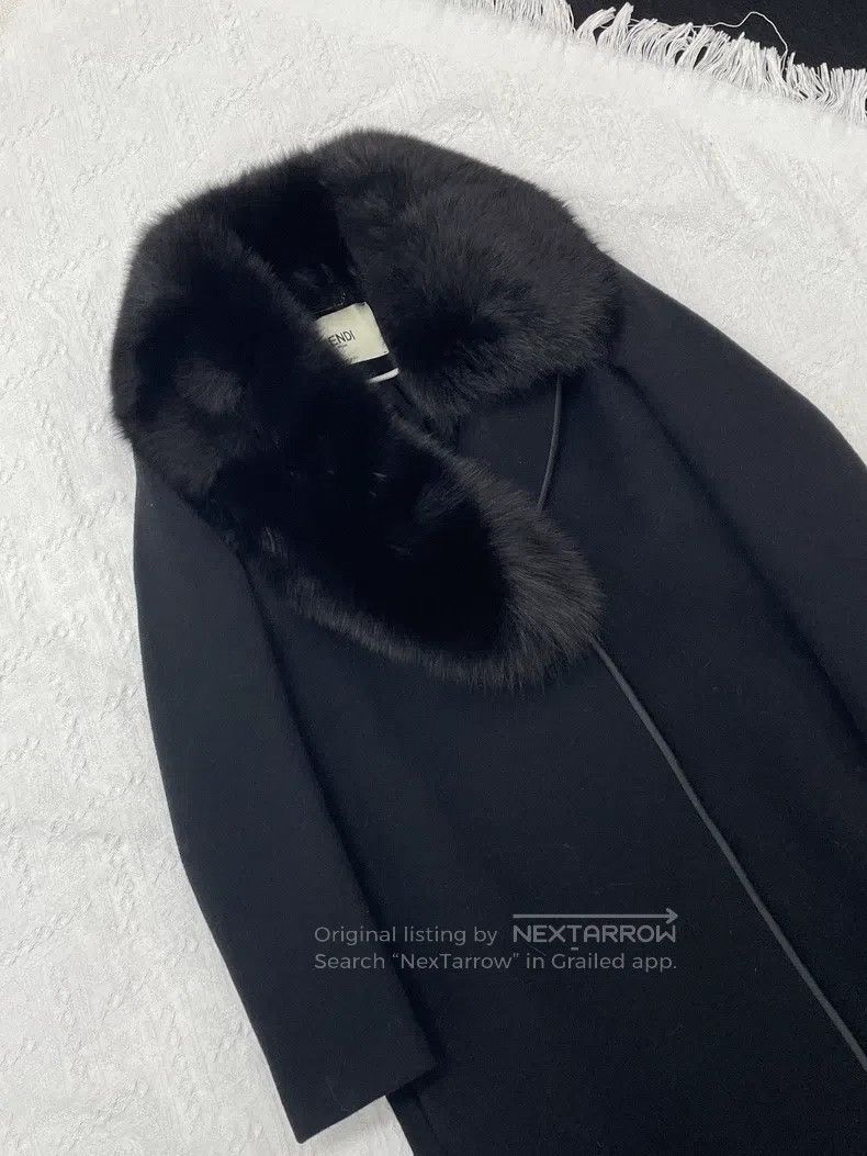 Fendi Fendi Black fox fur collar wool coat with removable fur co Size XXS / US 00 / IT 34 - 2 Thumbnail