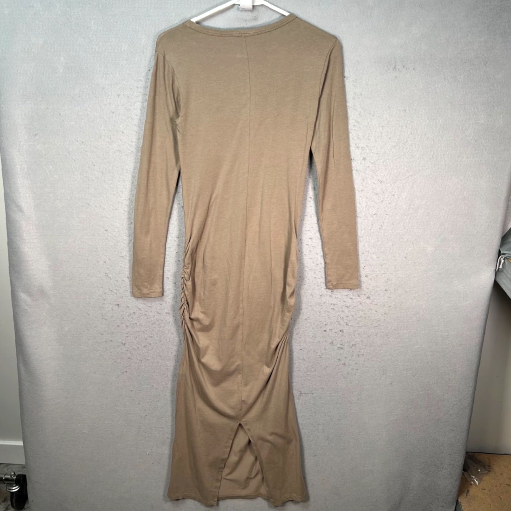 James Perse James Perse Standard Brown Long Sleeve Midi Dress - Ruched Sides, Crew Neck, Cotton Blend, Regular Size 1, Womens, Bodycon, Casual Size XS / US 0-2 / IT 36-38 - 2 Thumbnail