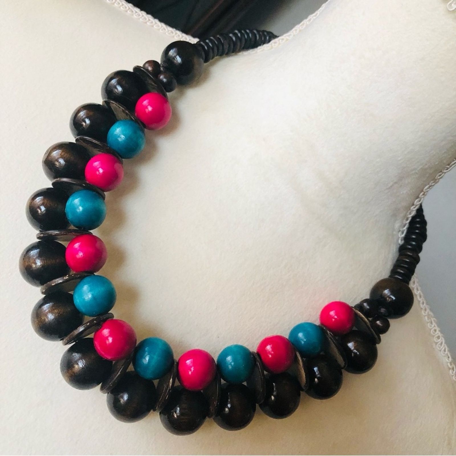 Jewelry Bold chunky multi tone painted wood bead necklace Size ONE SIZE - 1 Thumbnail