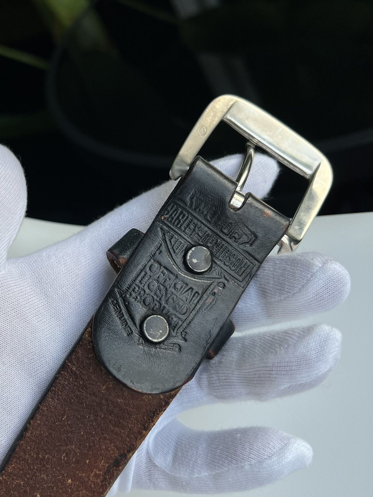 Harley Davidson Harley-Davidson Leather Belt Black Red Wings USA S Vintage Size 30 - 12 Thumbnail