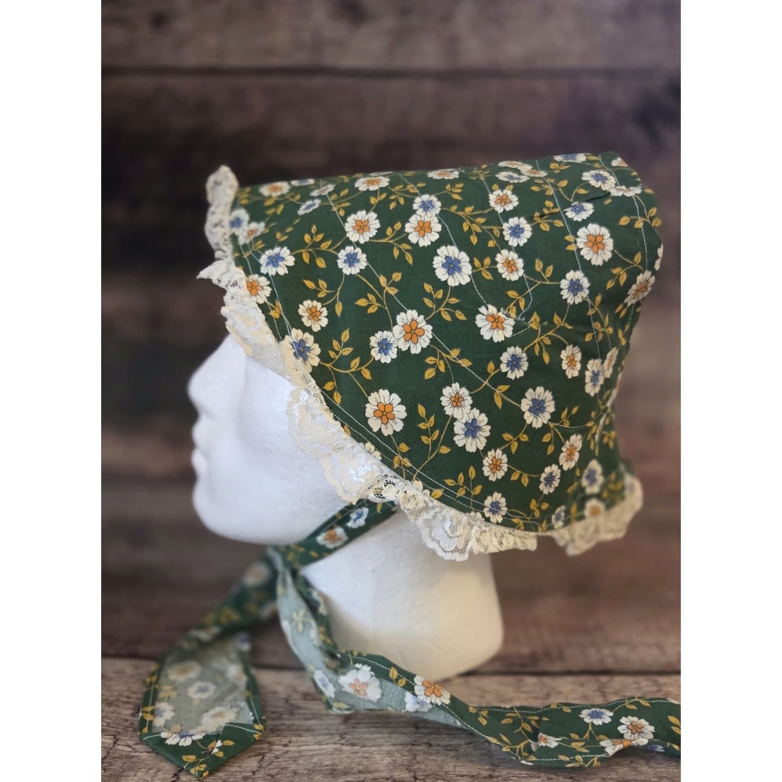 Vintage Vintage Handmade Hat Bonnet Lace Trim Flowers Floral Sun Prairie Size ONE SIZE - 4 Thumbnail