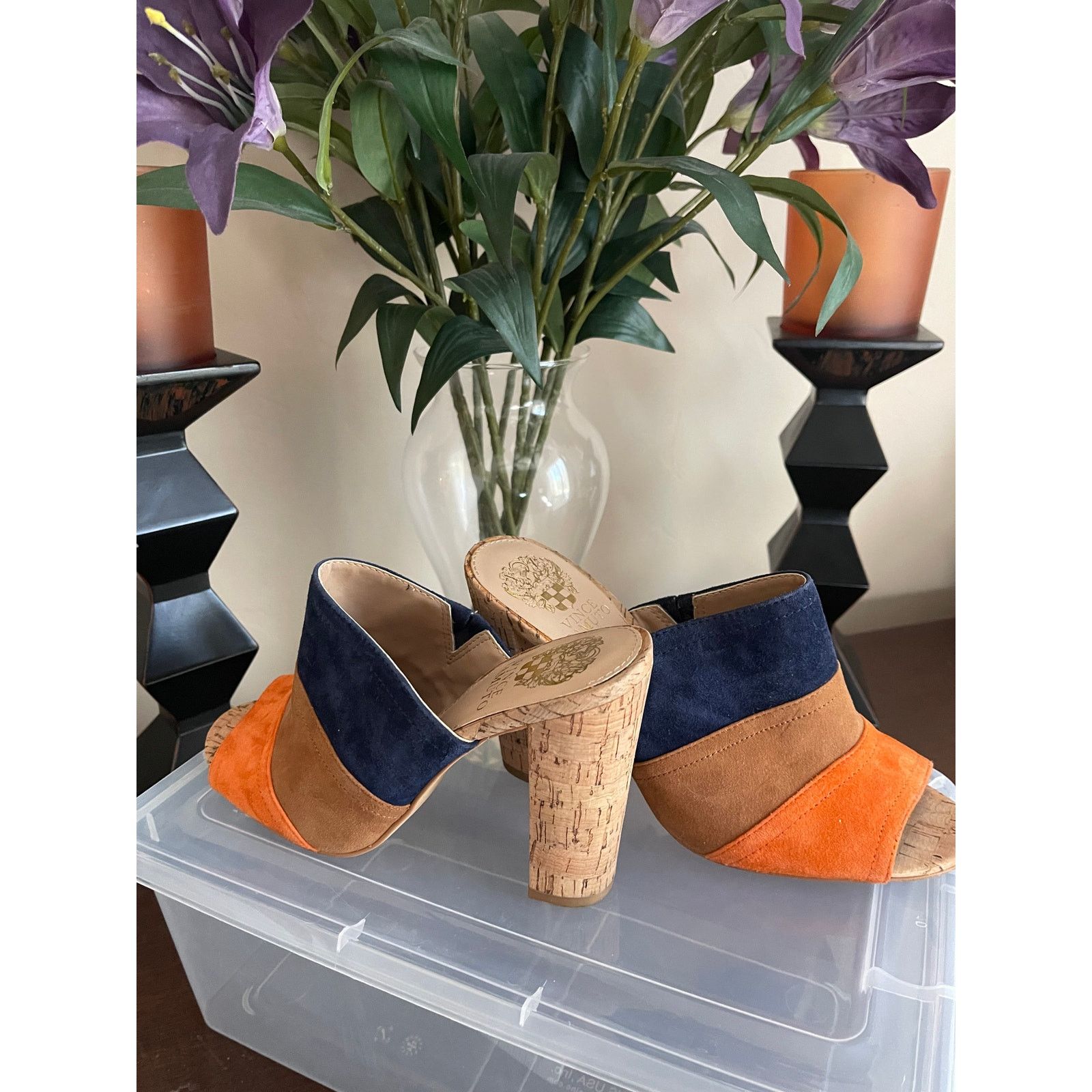 Vince Camuto VINCE CAMUTO Color-Block Suede Cork-Heel Mules – Size 7 Size US 7 / IT 37 - 3 Thumbnail
