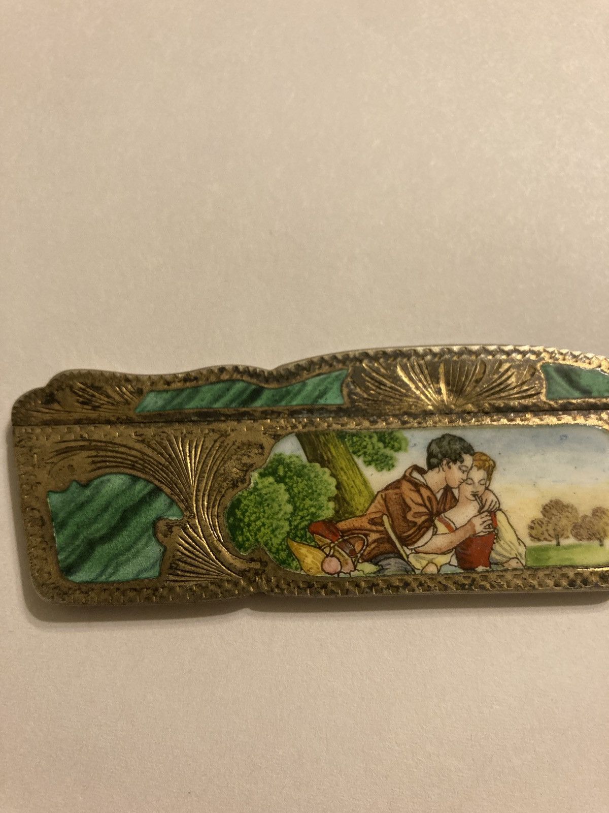 Vintage Antique Green Enamel 800 Silver Comb Cover Holder Italy Size ONE SIZE - 5 Thumbnail