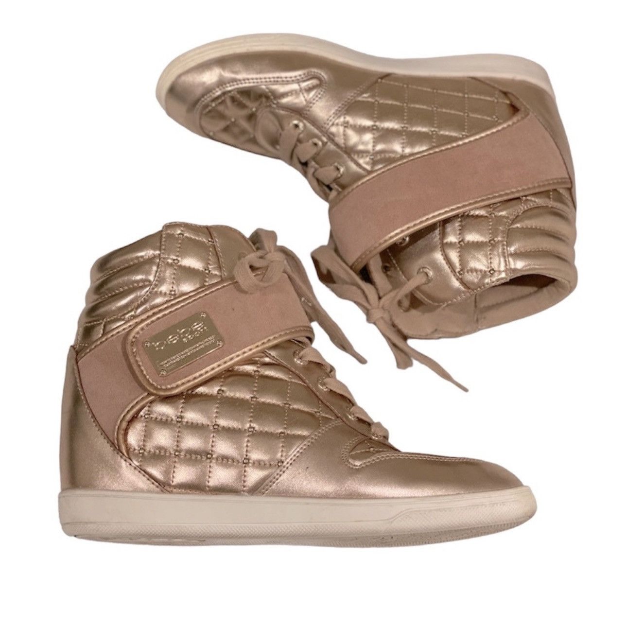 Bebe Retro Bebe Pink Rose Gold High Top Sneakers Wedge Shoes 7 Size US 7 / IT 37 - 1 Thumbnail