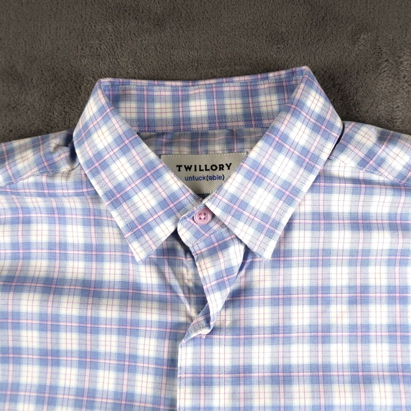 Pinko Twillory Shirt Men M Plaid Pink Blue Twill Stretch Button Up Long Sleeve Casual Travel Untuckable Regular Fit White? Size US M / EU 48-50 / 2 - 3 Thumbnail