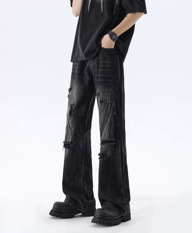 Jean Street men's washed distressed straight ripped flared jeans Size US 32 / EU 48 - 2 Thumbnail