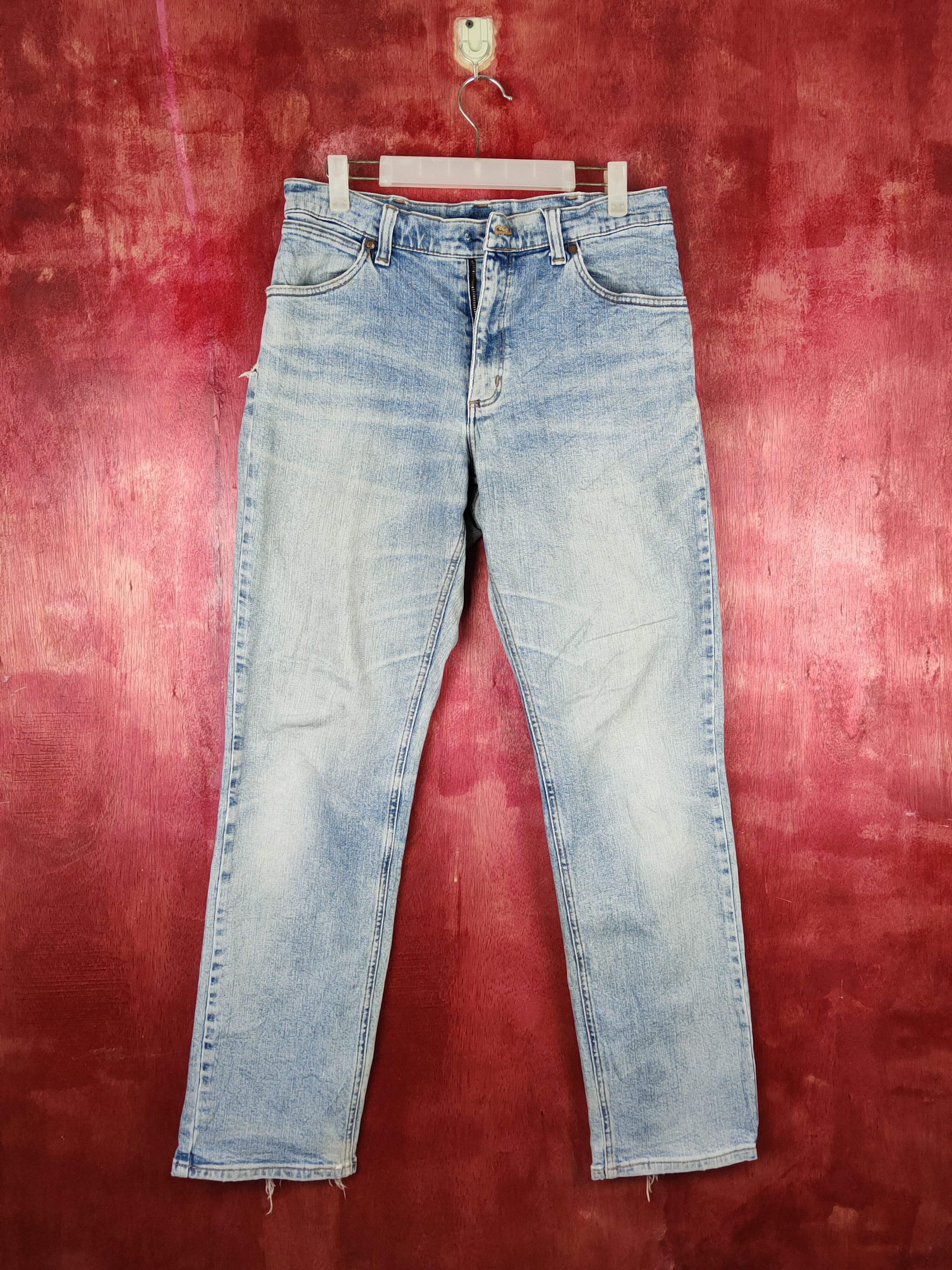 Japanese Brand Wrangler Blue Faded Distressed Ripped Jeans #S1703 Size US 31 - 1 Thumbnail