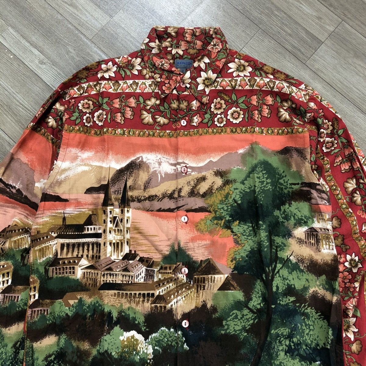 Kenzo × Vintage 1990s Kenzo Paris Seaside Village View Floral 3D Print Shirt Size US L / EU 52-54 / 3 - 2 Thumbnail