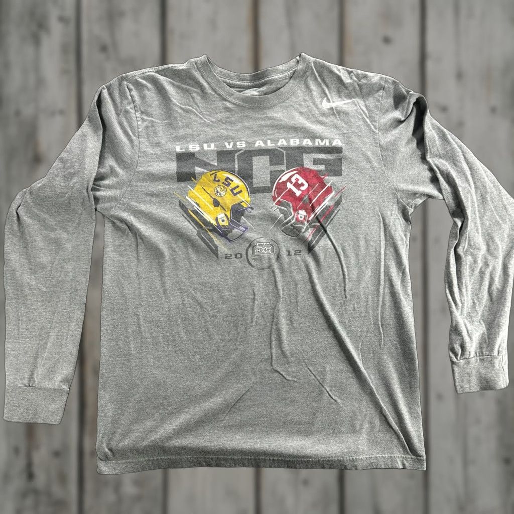 Nike VINTAGE Nike NCAA Football Shirt Men Large Gray LSU Tigers vs Alabama Crimson Tide 2012 BCS National Championship Size US L / EU 52-54 / 3 - 1 Thumbnail