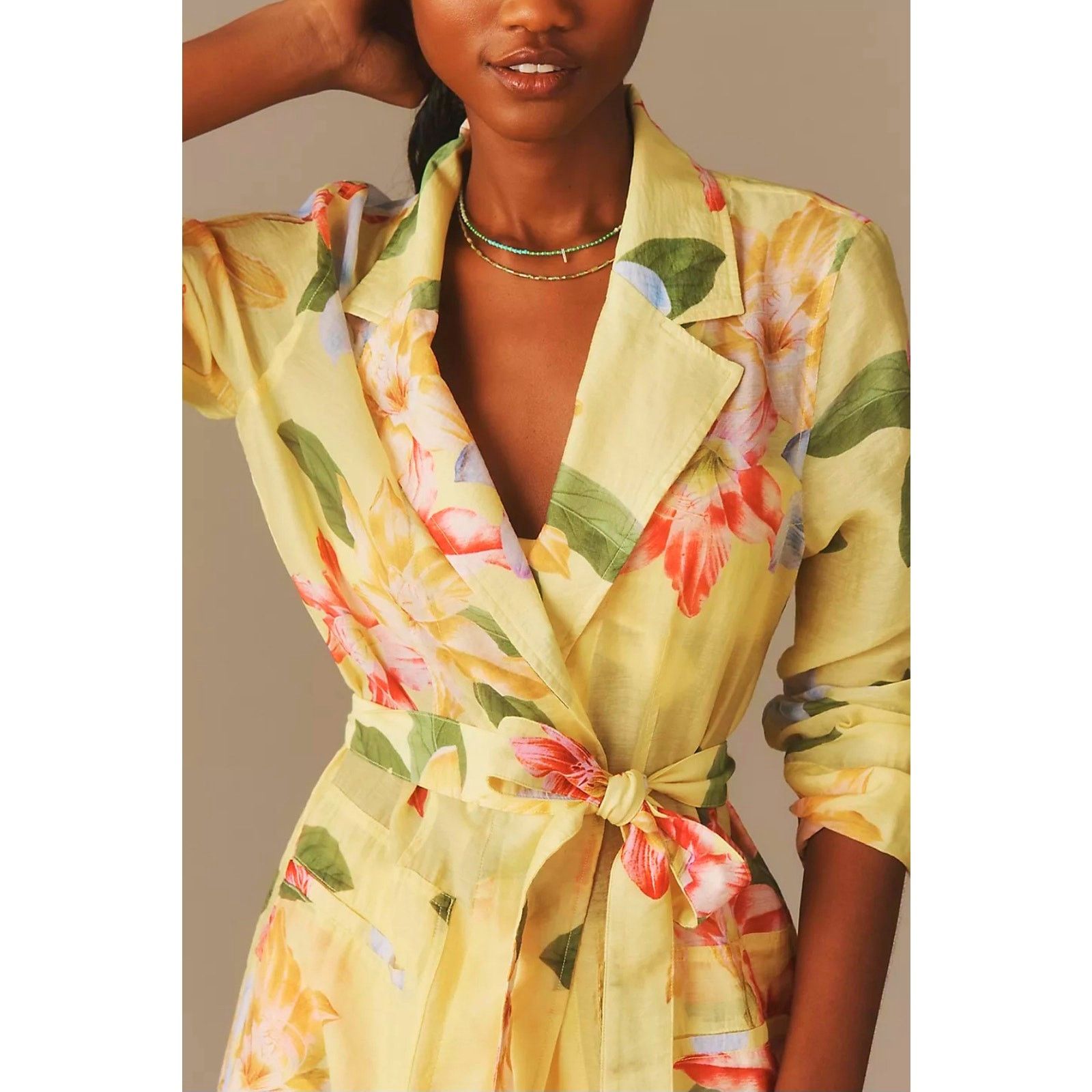 Anthropologie NWT Maeve Sheer Floral Printed Trench Coat $158 XXS Yellow Size XXS / US 00 / IT 34 - 3 Thumbnail