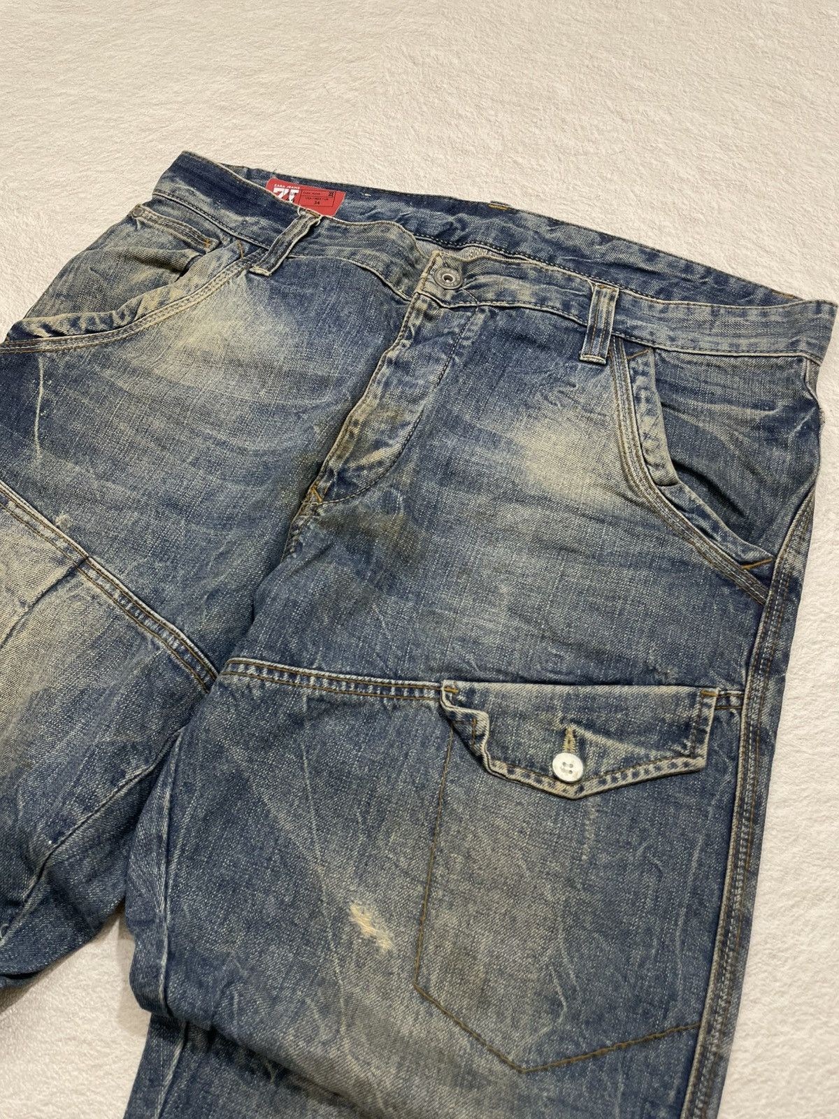 Zara 2000s Japanese Zara Multi Pocket Lightning Wash Denim Y2K Size US 38 / EU 54 - 5 Thumbnail