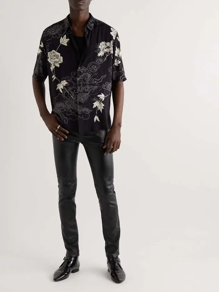 Saint Laurent Paris oc11z1225 Skinny Pants in Stretch Grained Leather Black Size US 40 / EU 56 - 3 Thumbnail