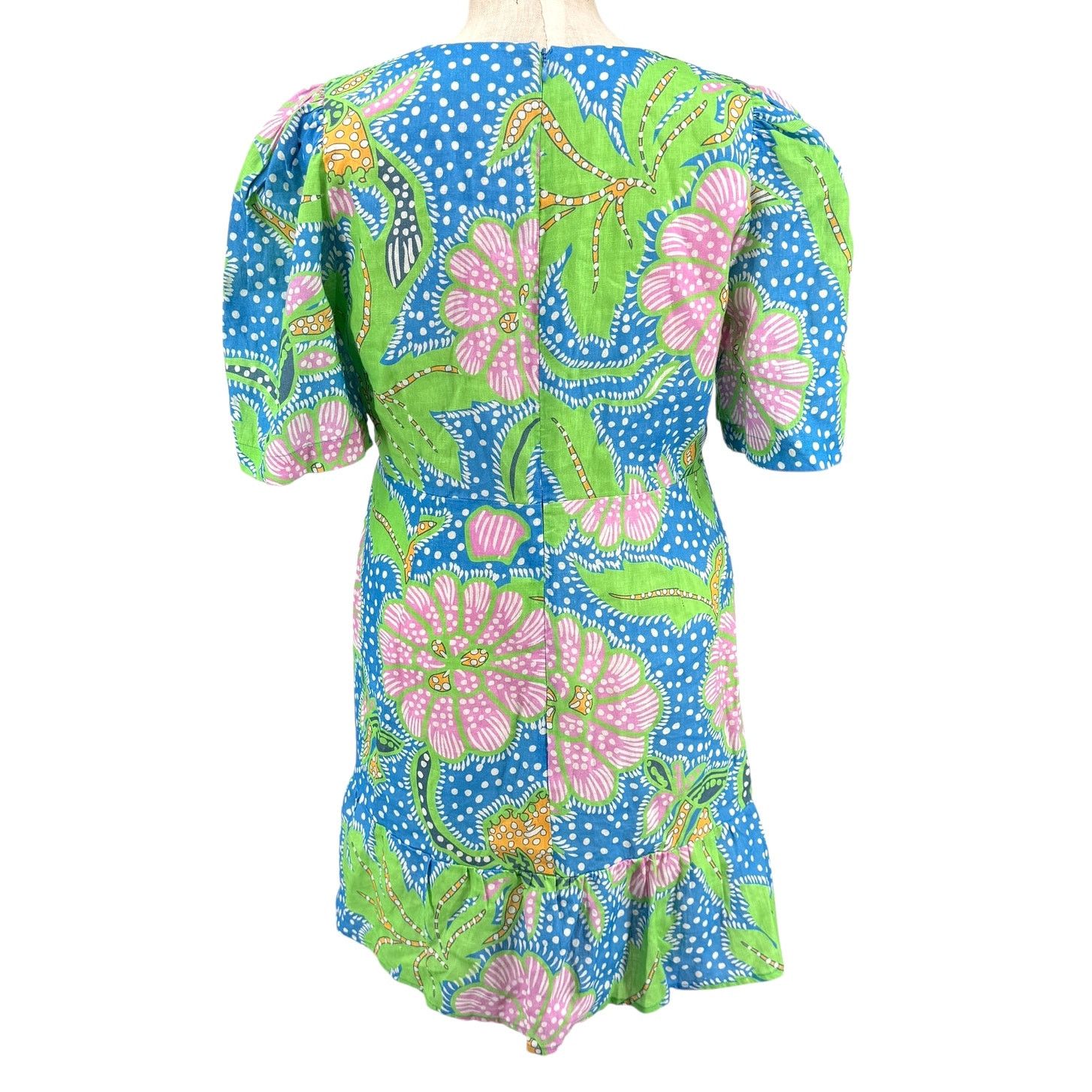 RHODE Rhode Mariana Dress Blue Psychedelic Flower Linen 14 NWT Size XL / US 12-14 / IT 48-50 - 6 Thumbnail