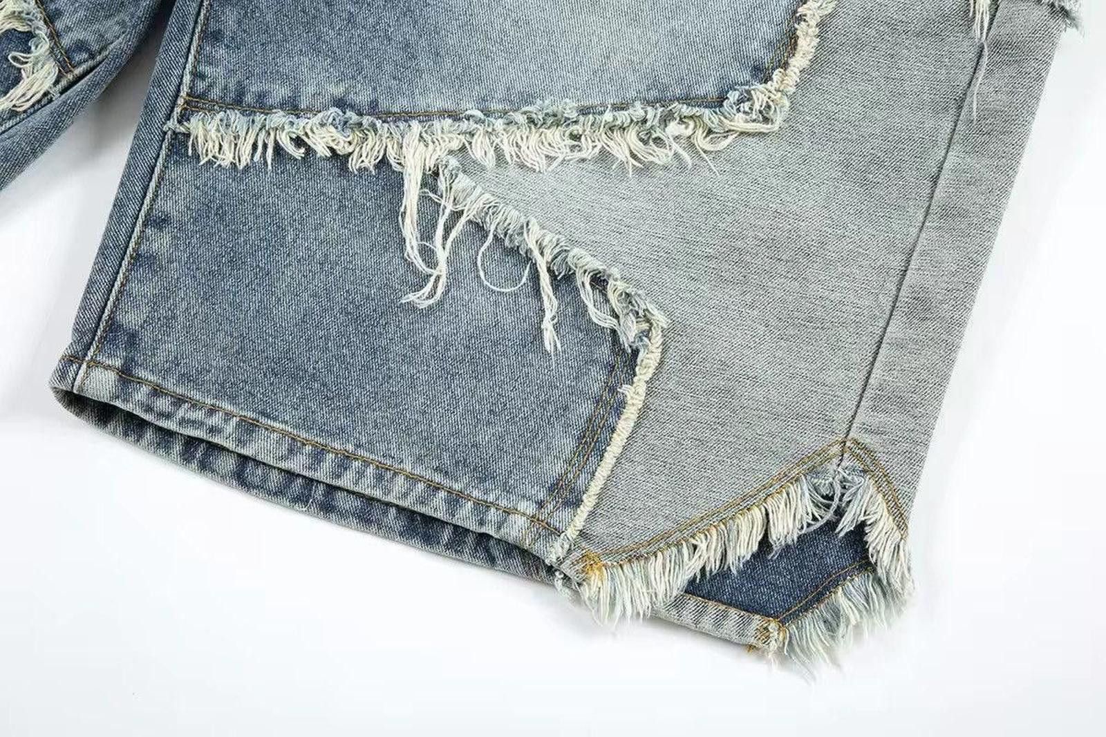 Stars Patchwork Washed Baggy Shorts, Embroidered Shorts