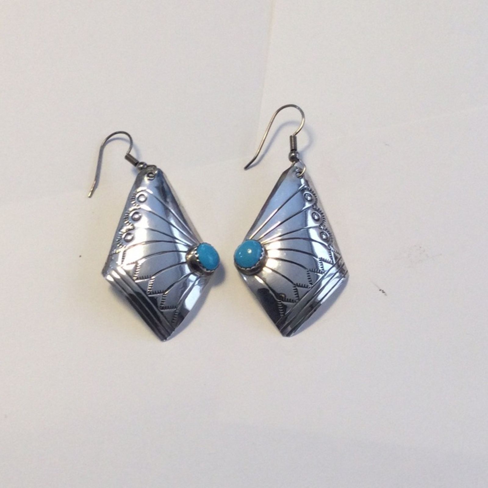 Other Silver & Turquoise Art Deco Fan Dangle Vintage Earrings Size ONE SIZE - 12 Thumbnail