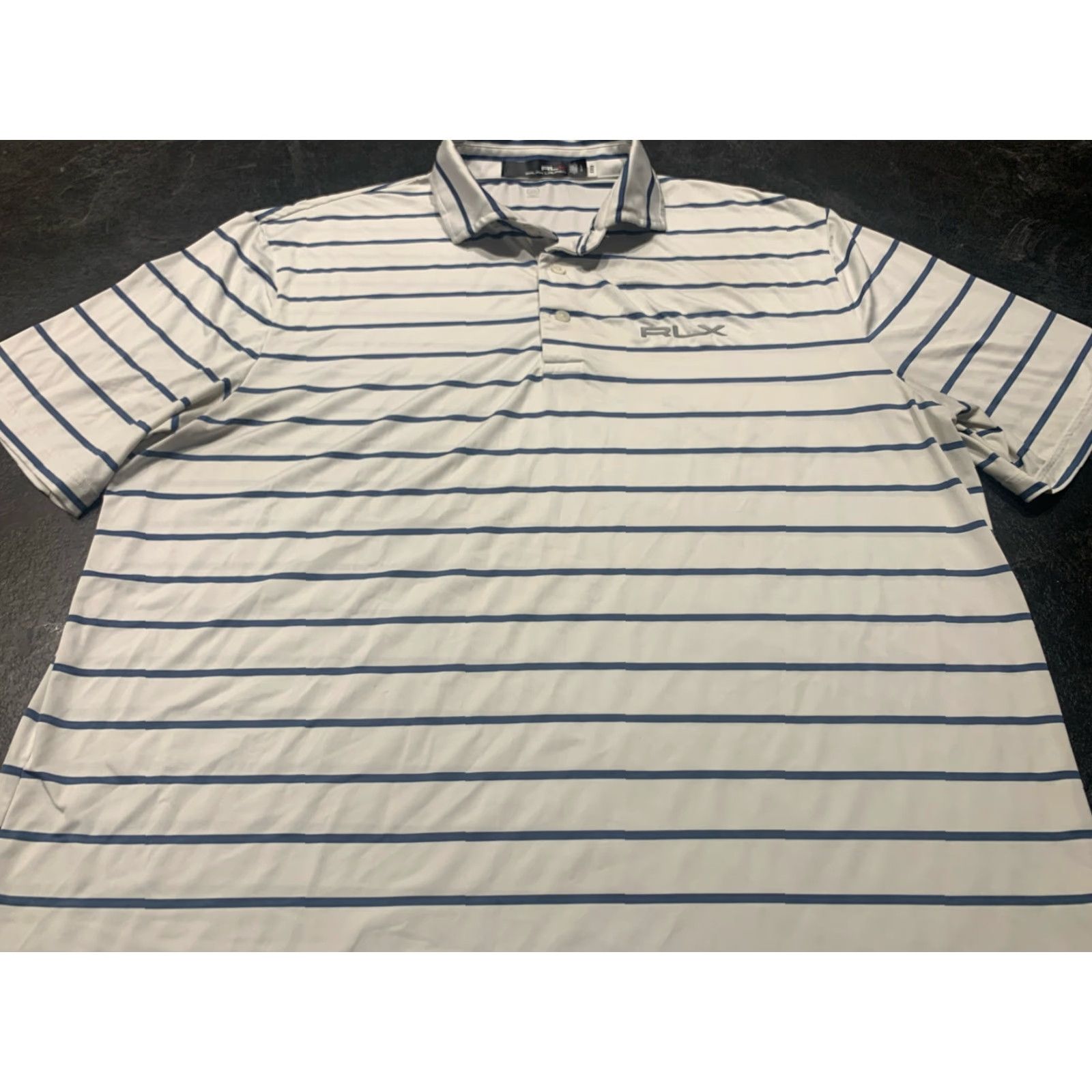 RLX Ralph Lauren VINTAGE RLX Ralph Lauren Polo Shirt Mens Large White Striped Golf Short Sleeve Poly Stretch Size US L / EU 52-54 / 3 - 2 Thumbnail