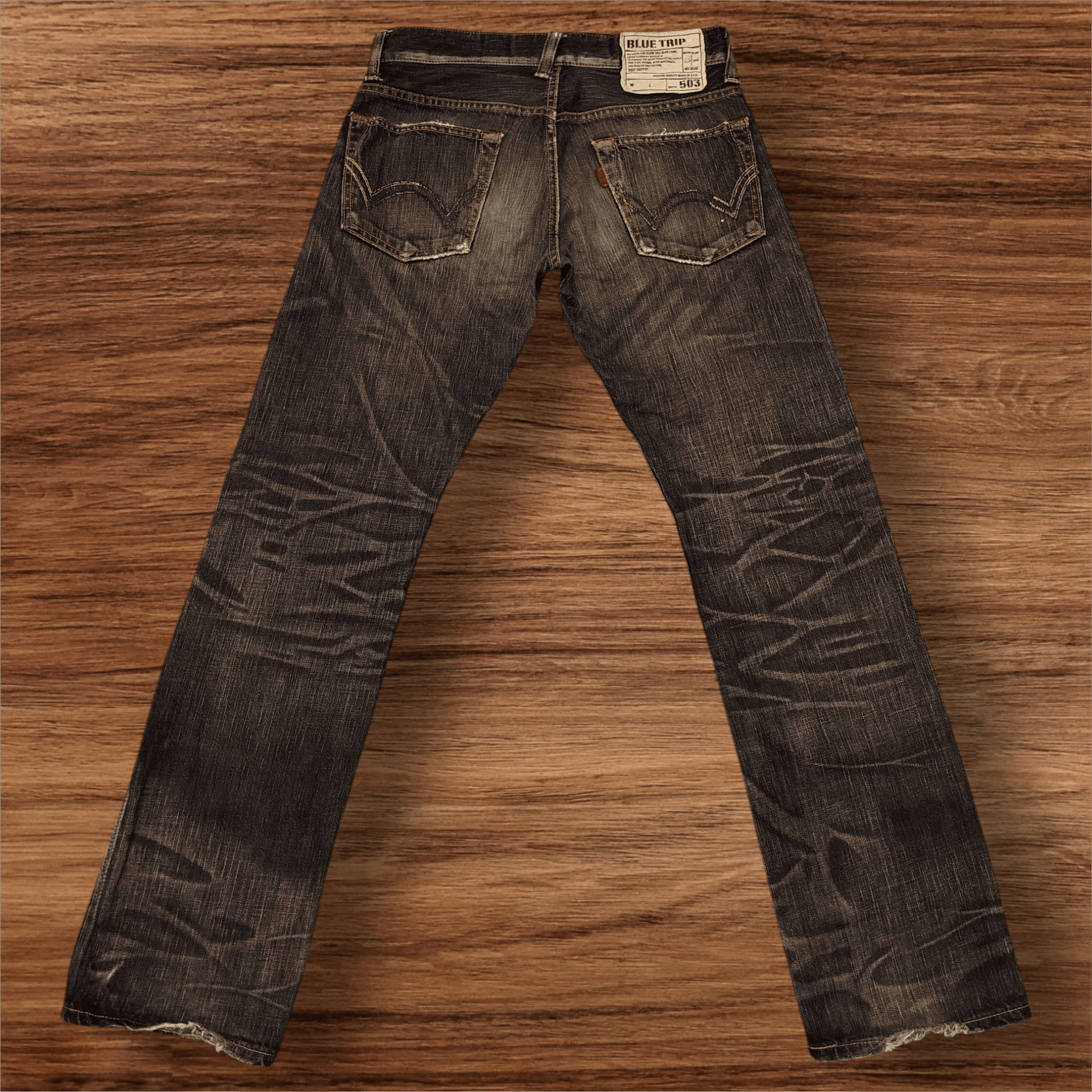 Who Decides War Japanese Edwin 503 Blue Trip Flared Jeans Distressed Jeans Size US 30 / EU 46 - 1 Thumbnail