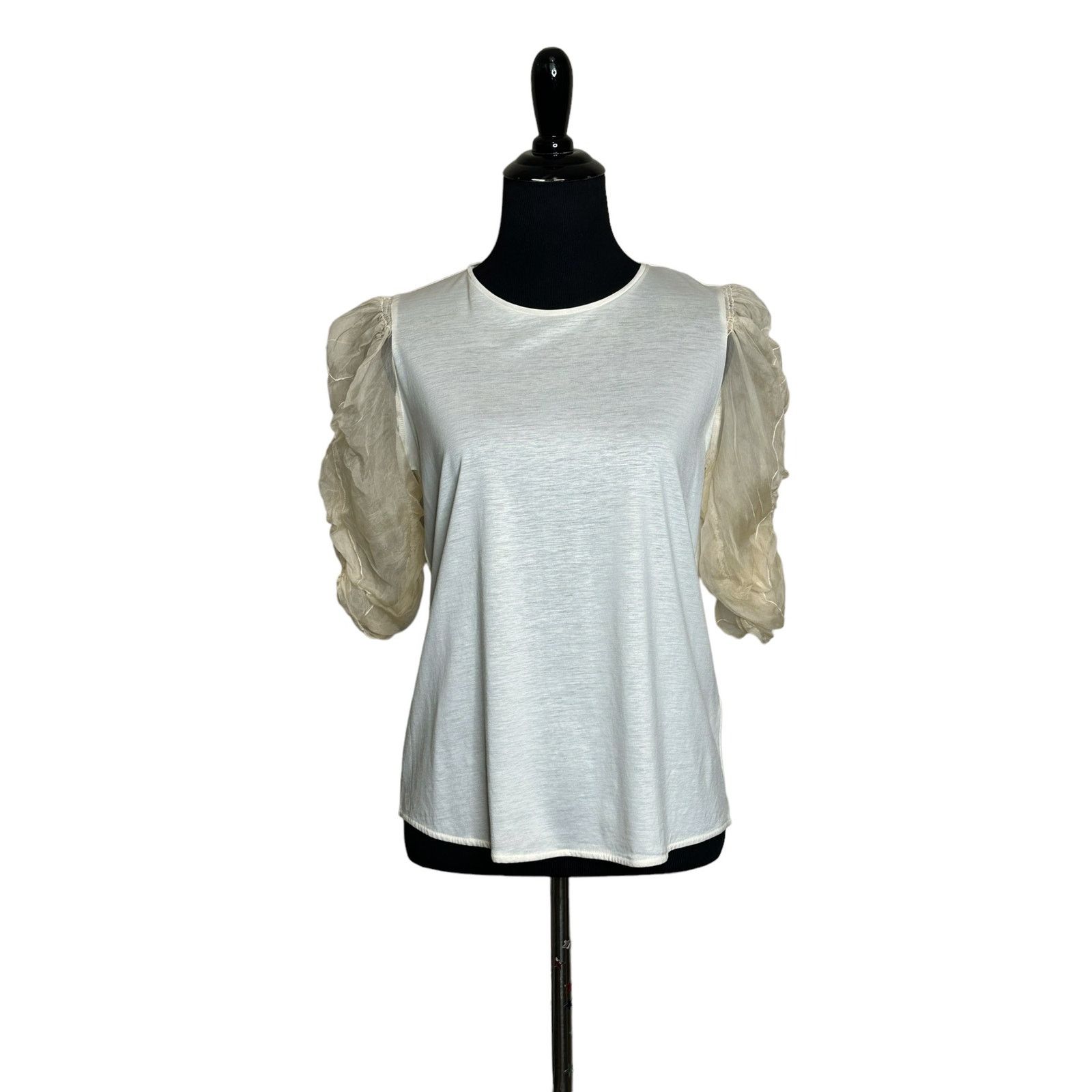 Sandro Sandro cream sheer puff chiffon sleeve blouse top size 2 Size XS / US 0-2 / IT 36-38 - 11 Thumbnail