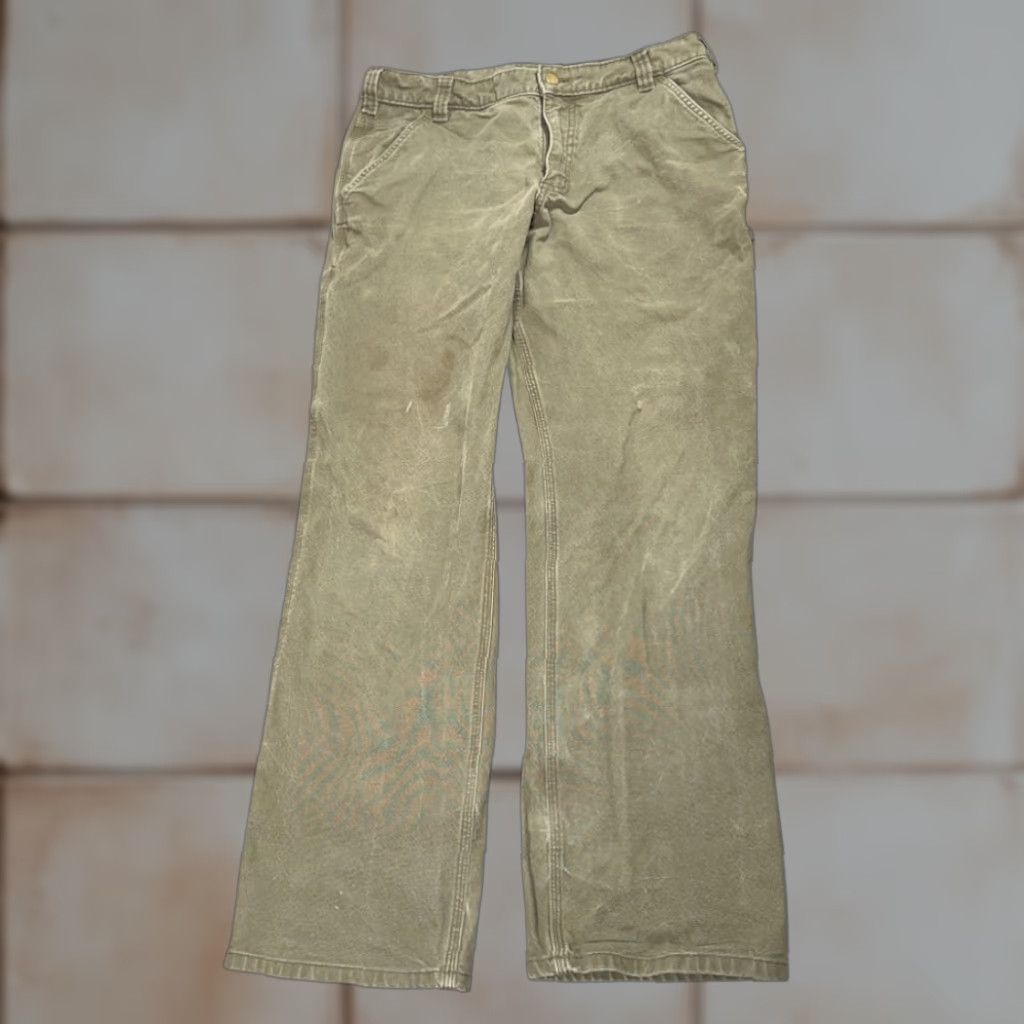 Carhartt Carhartt Pants Mens 34x31 Relaxed Carpenter Workwear Utility Flex Green Brown Canvas Straight 34x31 Mens Size US 34 / EU 50 - 1 Thumbnail