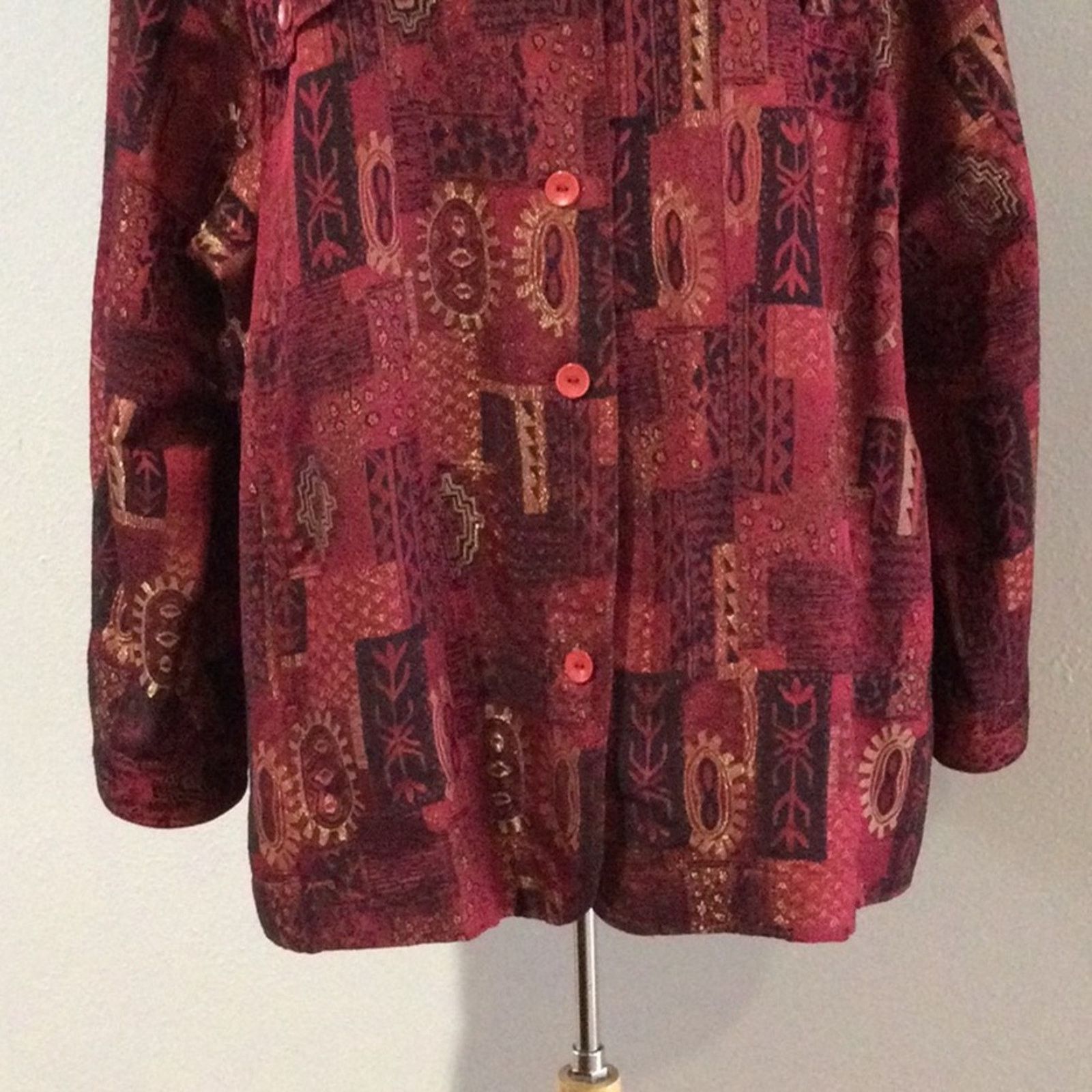 Other Ulla Popken Red w/Gold Metallic Relaxed Fit Shacket 24/26 Size 4XL / US 24-26 - 2 Thumbnail