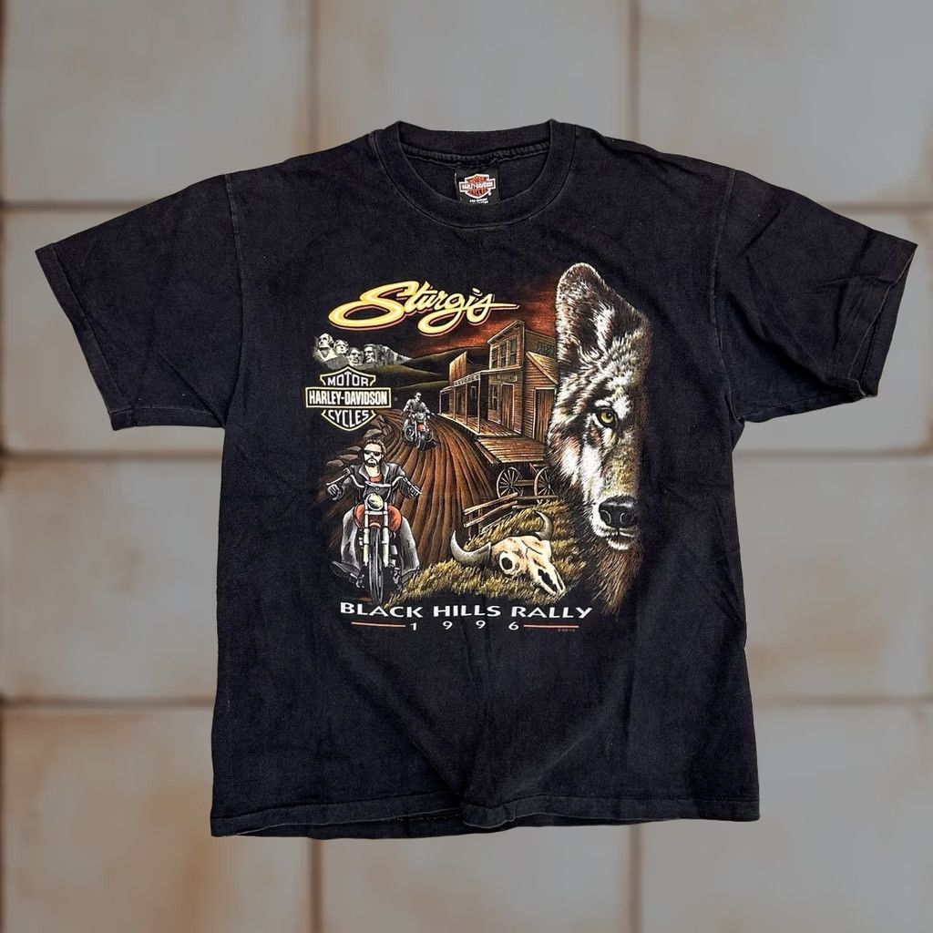 Harley Davidson VINTAGE Harley-Davidson T-Shirt Black Hills Sturgis Rally Wolf 1996 Beefy T L Men Shirt Size US L / EU 52-54 / 3 - 1 Thumbnail
