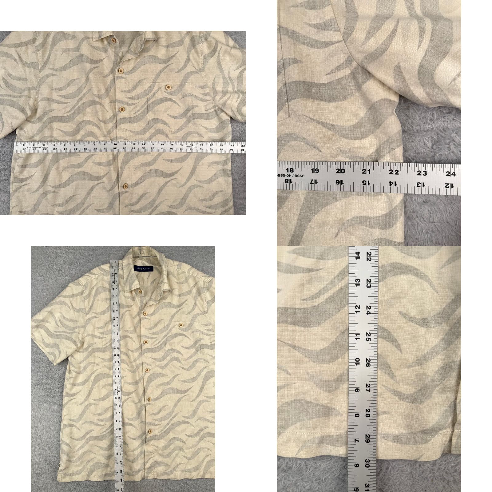Tommy Bahama Tommy Bahama Shirt Men Large Ivory Gray Waves 100% Silk Button Up Hawaiian Size US L / EU 52-54 / 3 - 8 Thumbnail