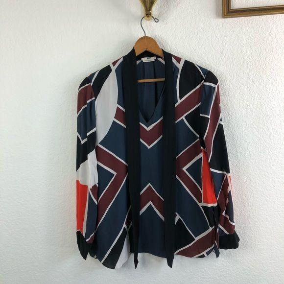 EDUN Edun Neck Tie Silk Chevron Abstract Blouse Pop Ove Size M / US 6-8 / IT 42-44 - 2 Thumbnail