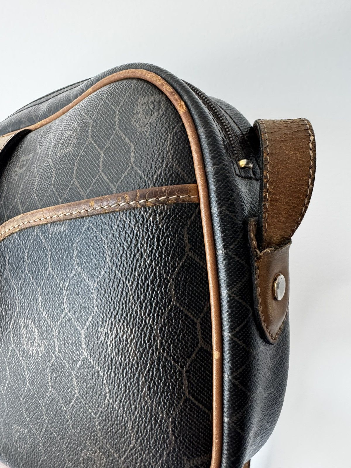Christian Dior Monsieur Black Dior Honeycomb Coated Canvas Crossbody 1970’s Vintage Size ONE SIZE - 8 Thumbnail