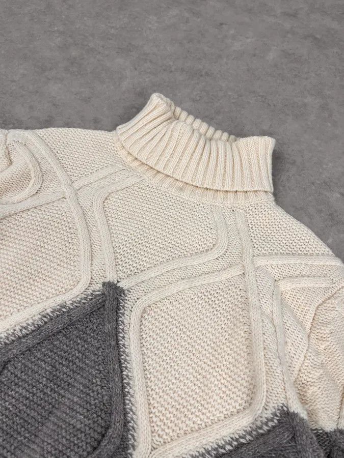 Daniele Alessandrini 2000s Daniele Alessandrini Beige & Grey Structure Turtleneck Sweater Size US S / EU 44-46 / 1 - 5 Thumbnail