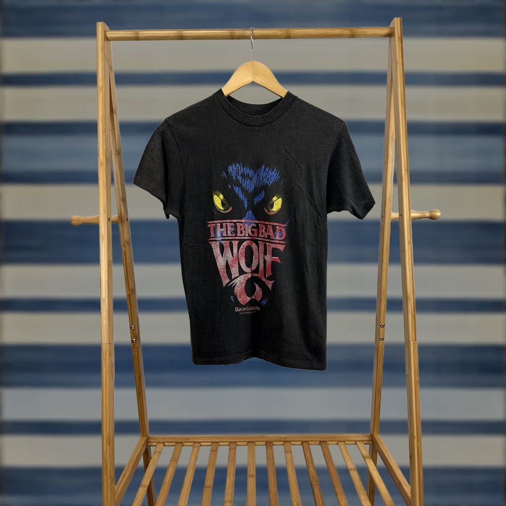 Vintage VINTAGE 80s Busch Gardens The Big Bad Wolf T-Shirt M Black Paper Thin Faded Ride Rollercoaster Mens Size US M / EU 48-50 / 2 - 1 Thumbnail