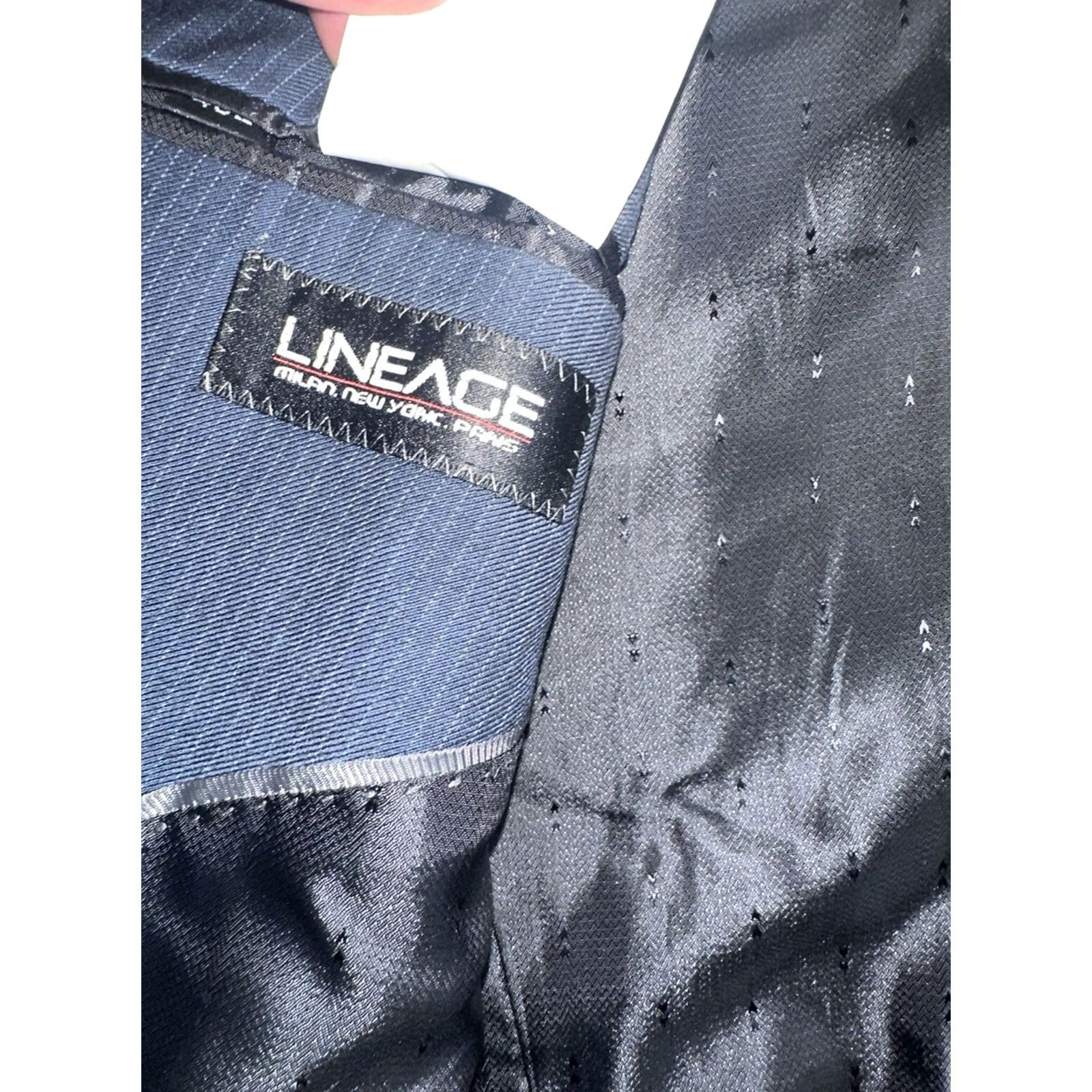 Vintage Lineage Slim Fit Blue Striped Sport Suit Jacket 46L Men’s Jacket Two-Button Notch Lapel Long Coat Size 46R - 6 Thumbnail