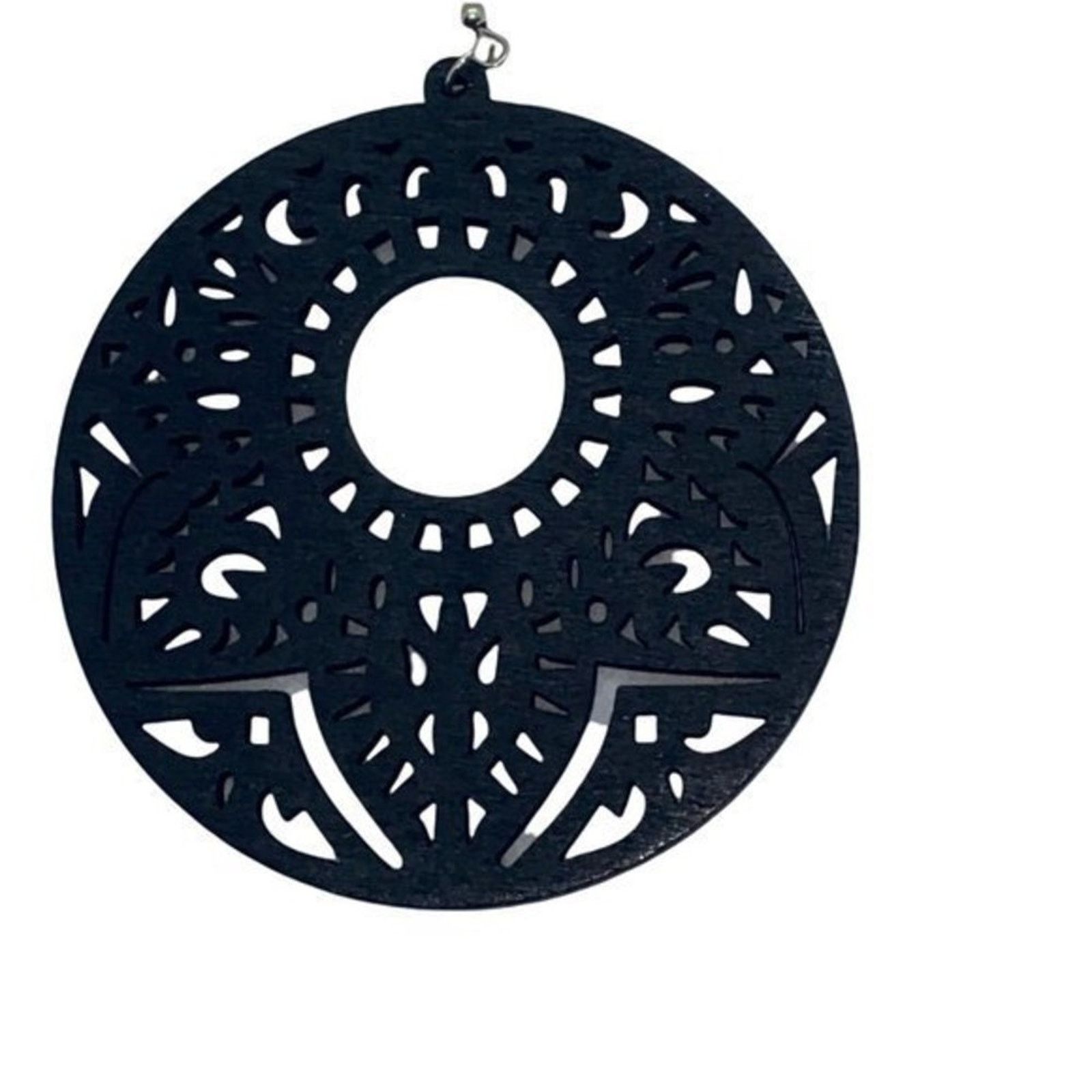 Boutique Moschino NWT Black Wood Perforated Laser-Cut Out Dangle Earrings Size ONE SIZE - 5 Thumbnail