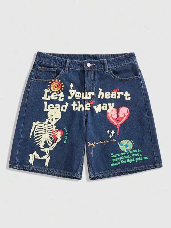 Japanese Brand Masaki x Saki Skull Print Y2k Shorts Jorts Denim Size US 36 / EU 52 - 5 Thumbnail
