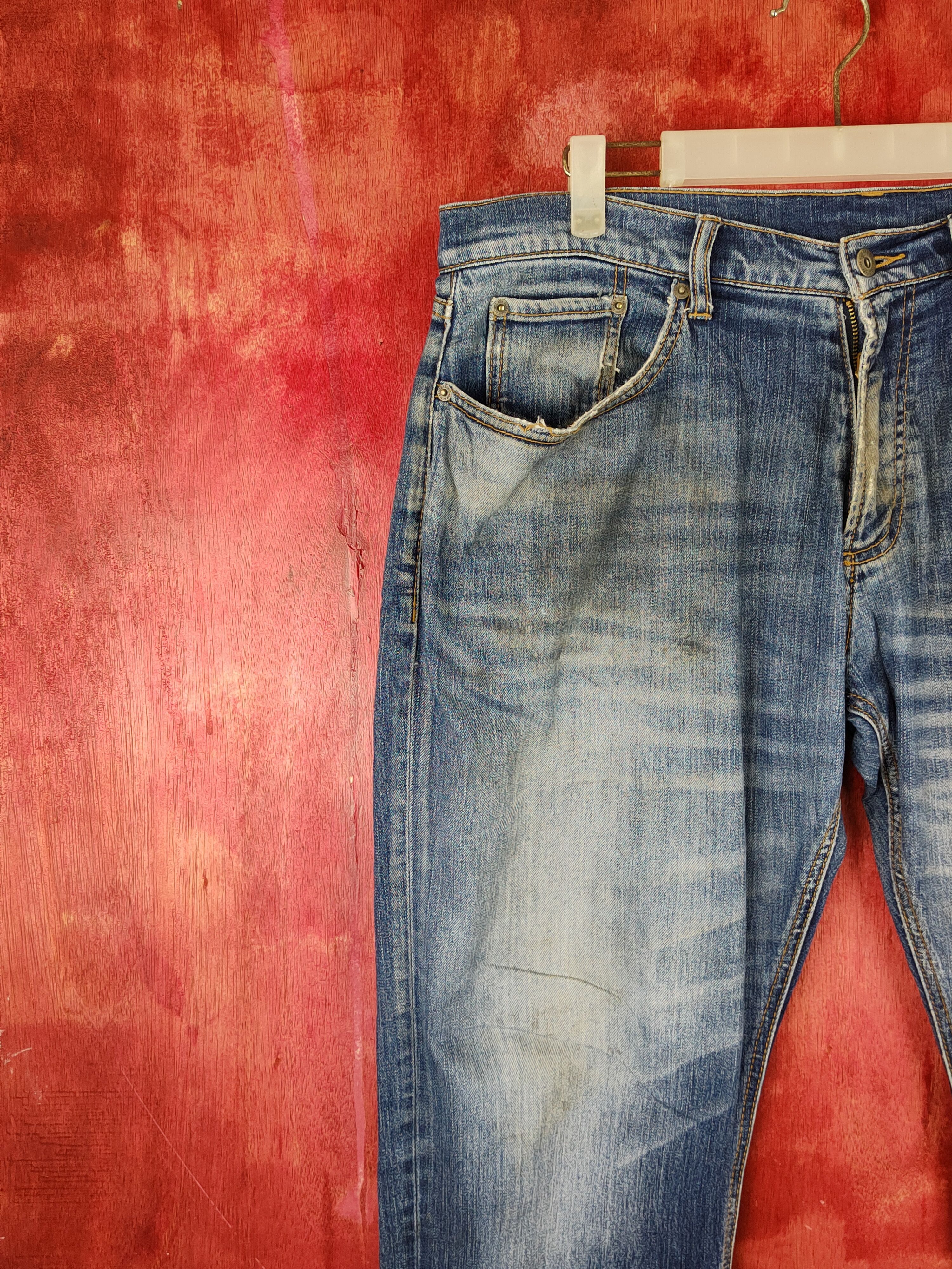 Japanese Brand Closshi Dark Blue Distressed Ripped Jeans #S1699 Size US 35 - 3 Thumbnail