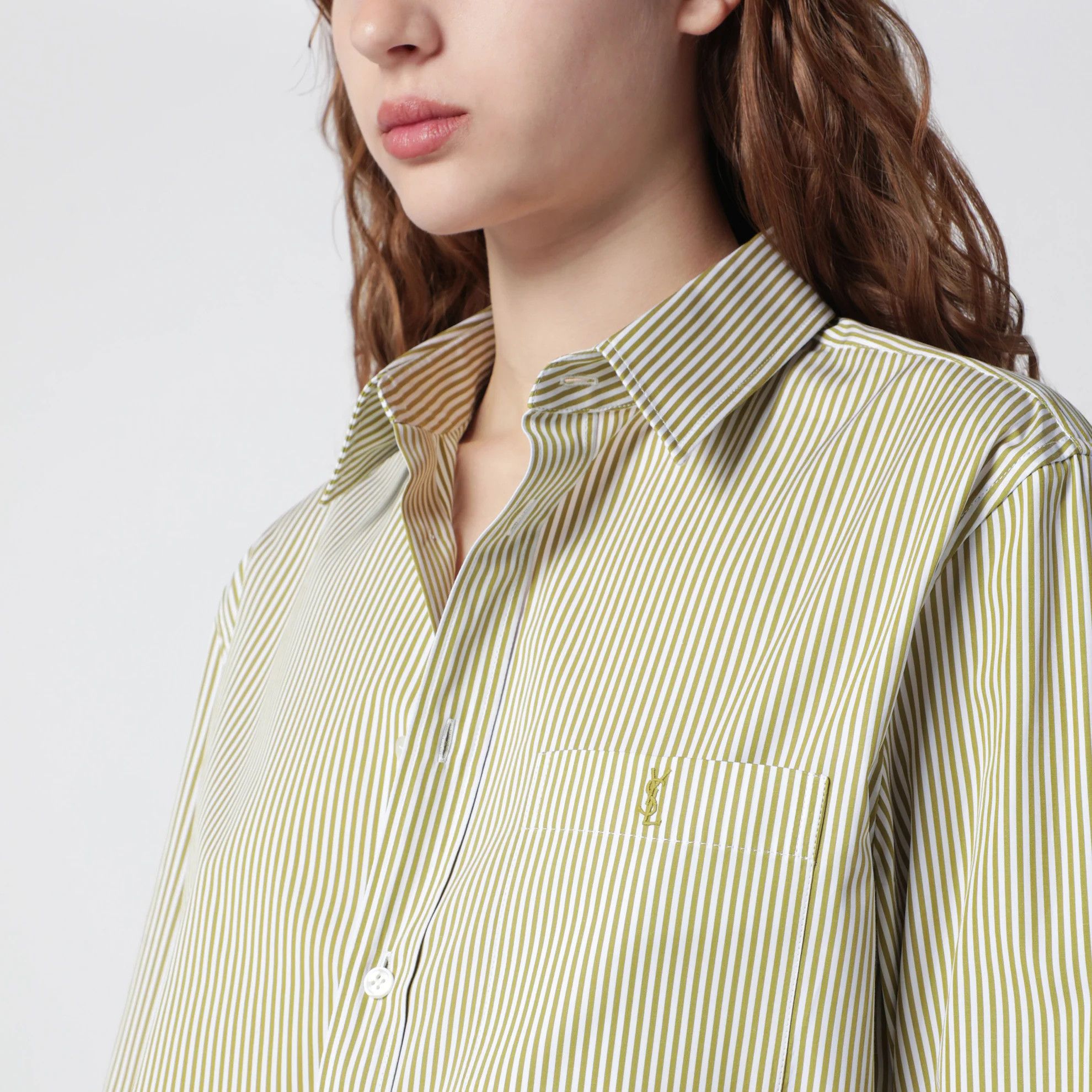 Saint Laurent Paris o1d2blof0526 Cotton Poplin Shirt in Light Green Size XS / US 0-2 / IT 36-38 - 3 Thumbnail