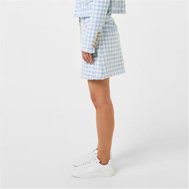 Balmain o1g2r1mq0924 Gingham Mini Skirt in Blanc & Blue Size 27" / US 4 / IT 40 - 4 Thumbnail