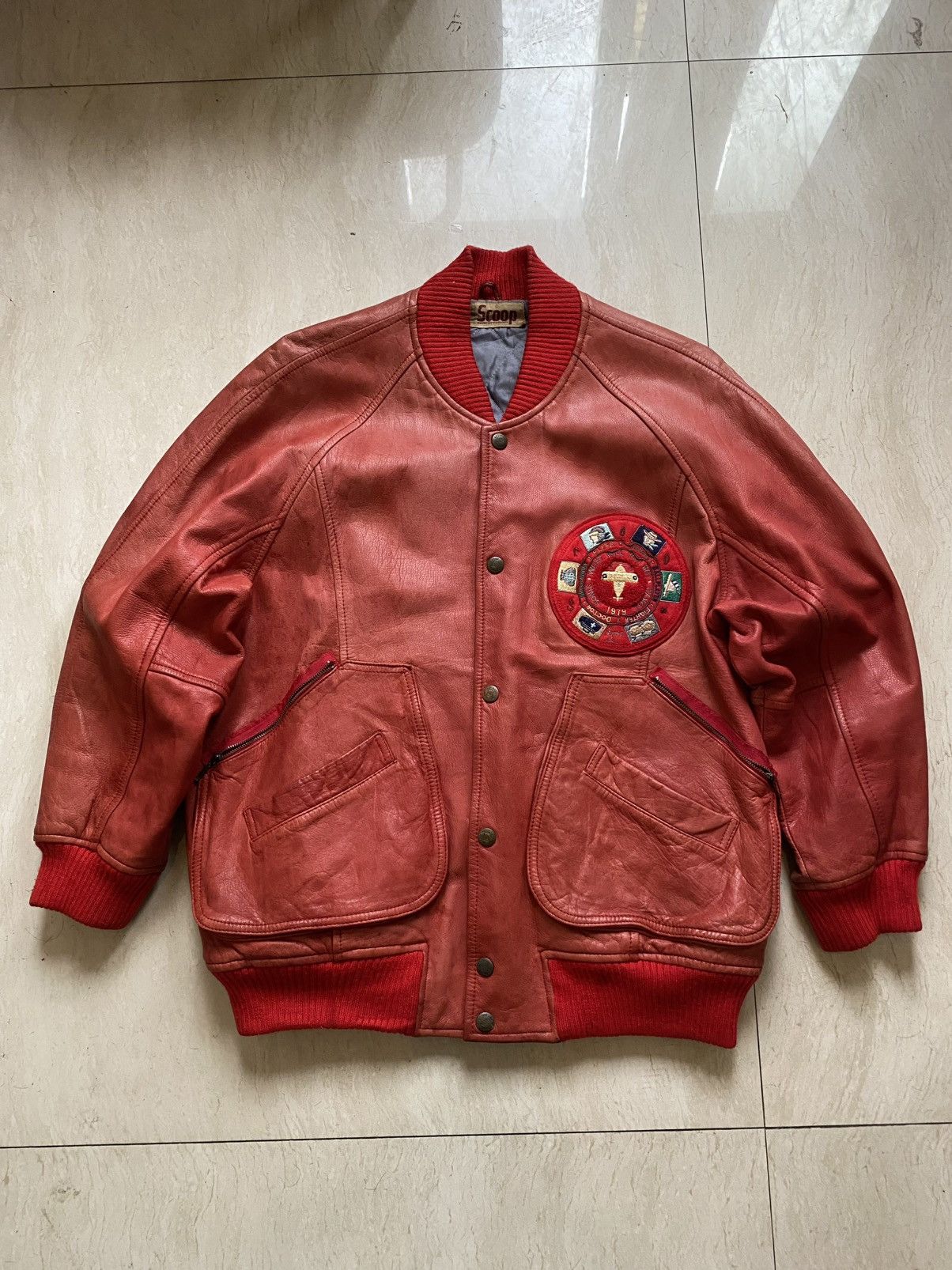 Vintage Vintage leather jacket scoop red Size US L / EU 52-54 / 3 - 4 Thumbnail