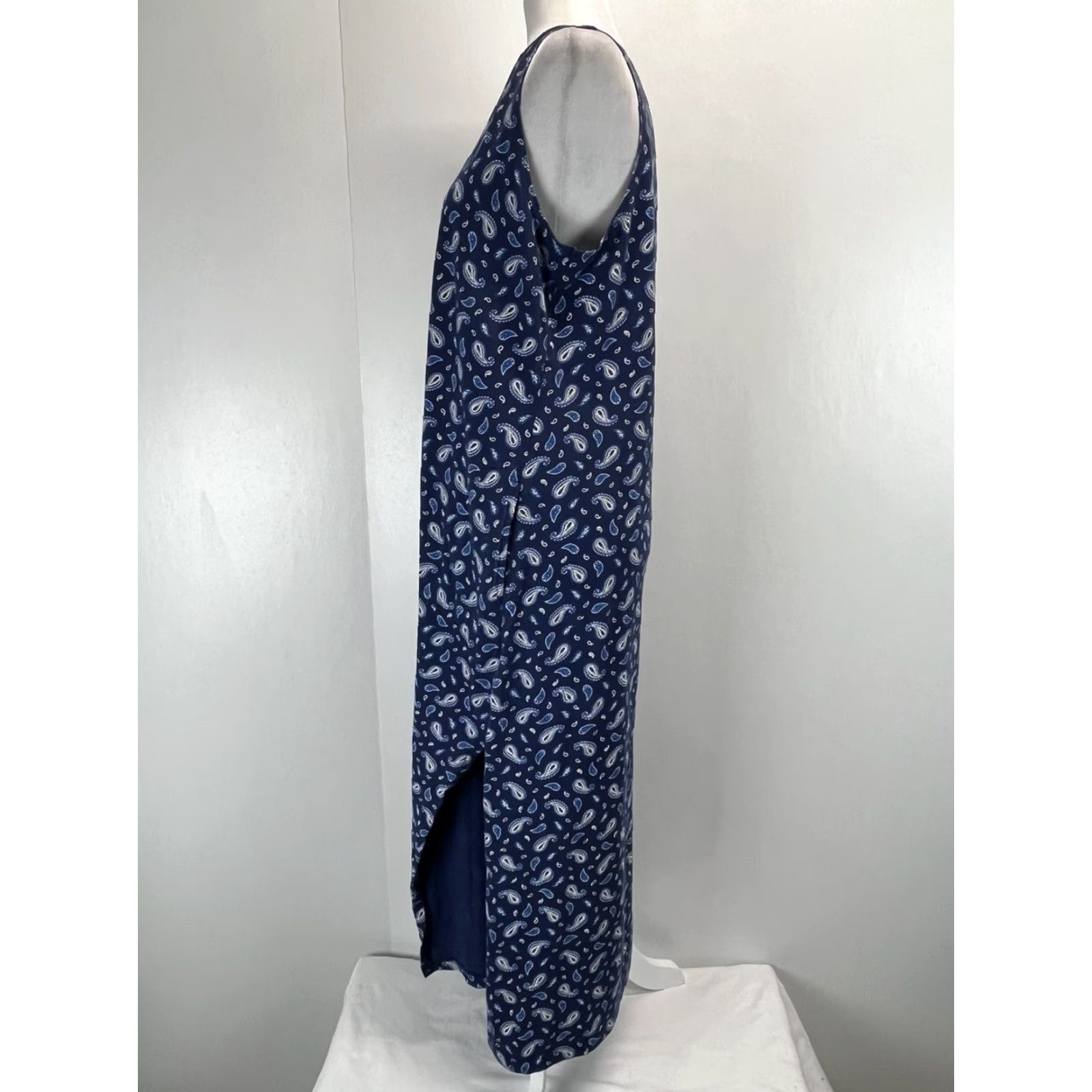 Lands' End Lands’ End Sleeveless Midi Dress M Paisley Blue 100% Cotton Double Side Slits Womens Size M / US 6-8 / IT 42-44 - 2 Thumbnail