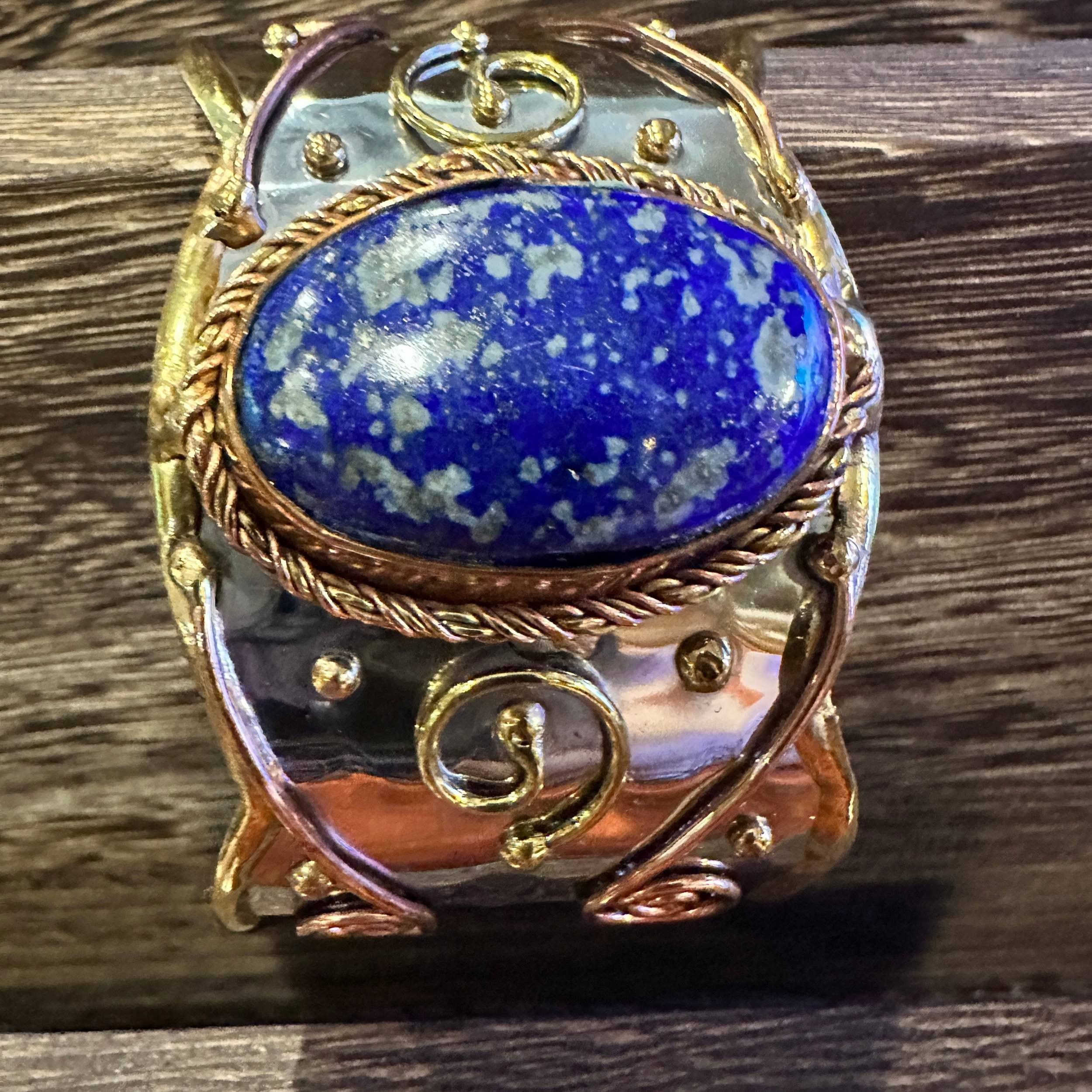 Other Artisan 2-Inch Wide Lapis Lazuli Cuff Bracelet, Adjustable M Size ONE SIZE - 3 Thumbnail