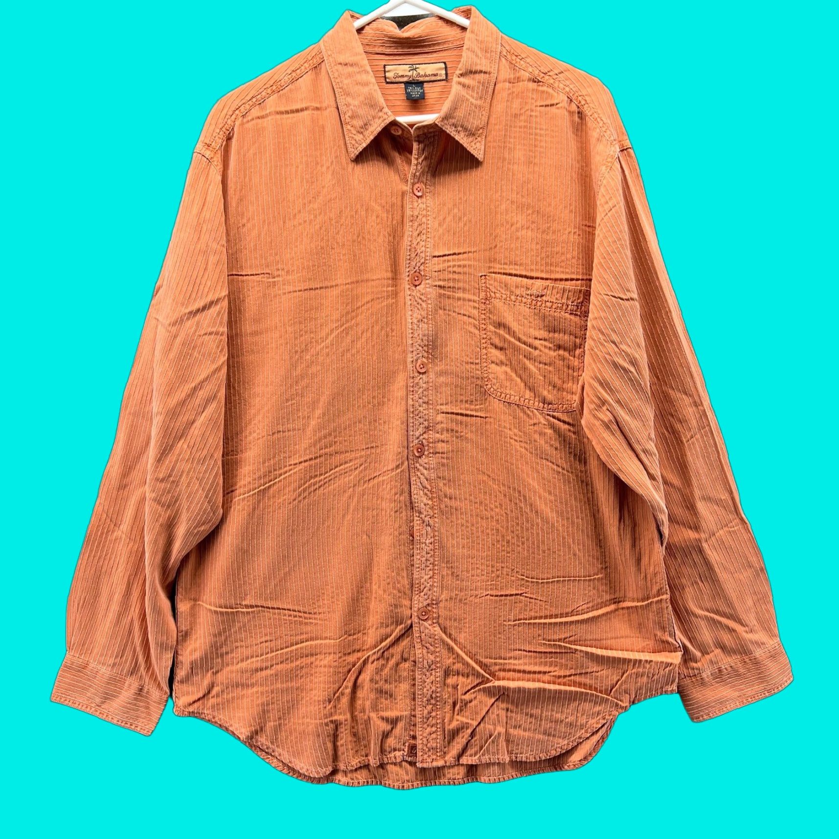 Tommy Bahama Tommy Bahama Shirt Mens Large Orange Silk Cotton Striped Button Front Casual Size US L / EU 52-54 / 3 - 1 Thumbnail