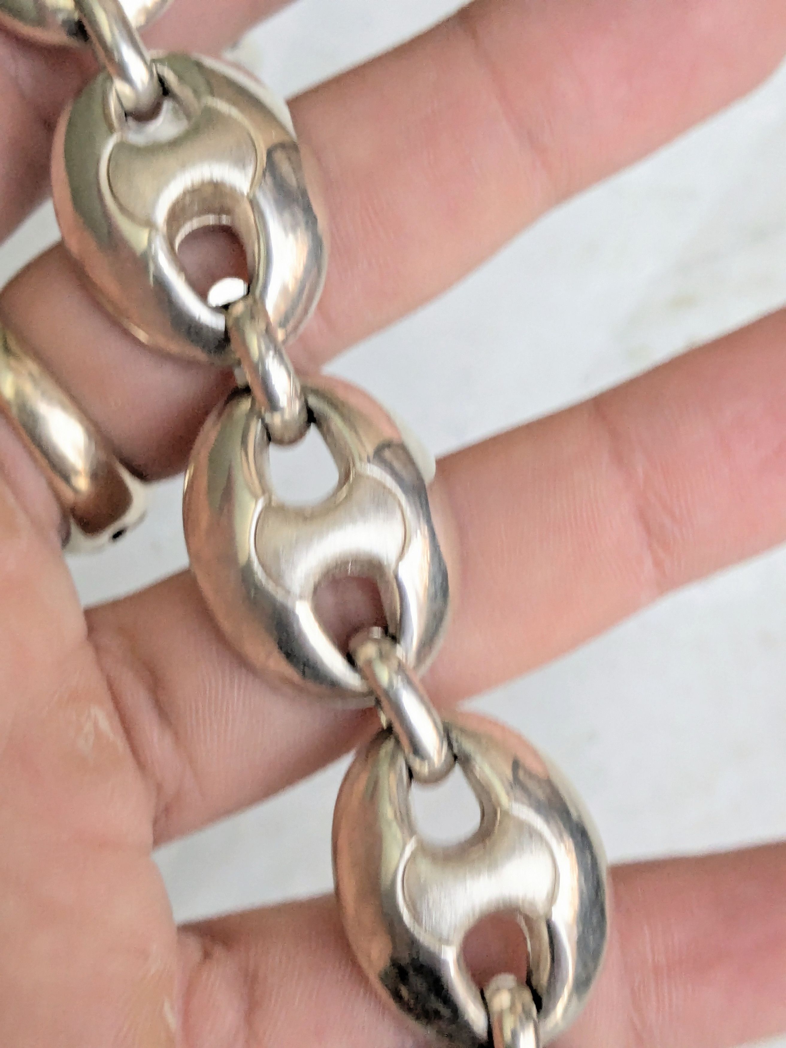 Jewelry Vintage Sterling Silver Bracelet Mariner Anchor Puffy Hollow Size 26 - 13 Thumbnail